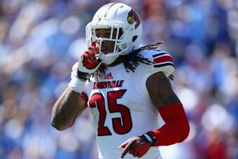 LEXINGTON, KY - SEPTEMBER 14:  Calvin Pryor #25 of the Louisville Cardinals celebrates during the game against the Kentucky Wildcats at Commonwealth Stadium on September 14, 2013 in Lexington, Kentucky.  (Photo by Andy Lyons/Getty Images)