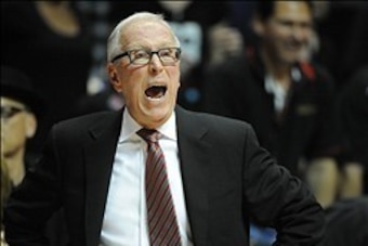 Mar 8, 2014; San Diego, CA, USA; San Diego State Aztecs head coach Steve Fisher during the second half against the New Mexico Lobos at Viejas Arena. The Aztecs won 51-48 to claim the regular season Mountain West championship. Mandatory Credit: Christopher