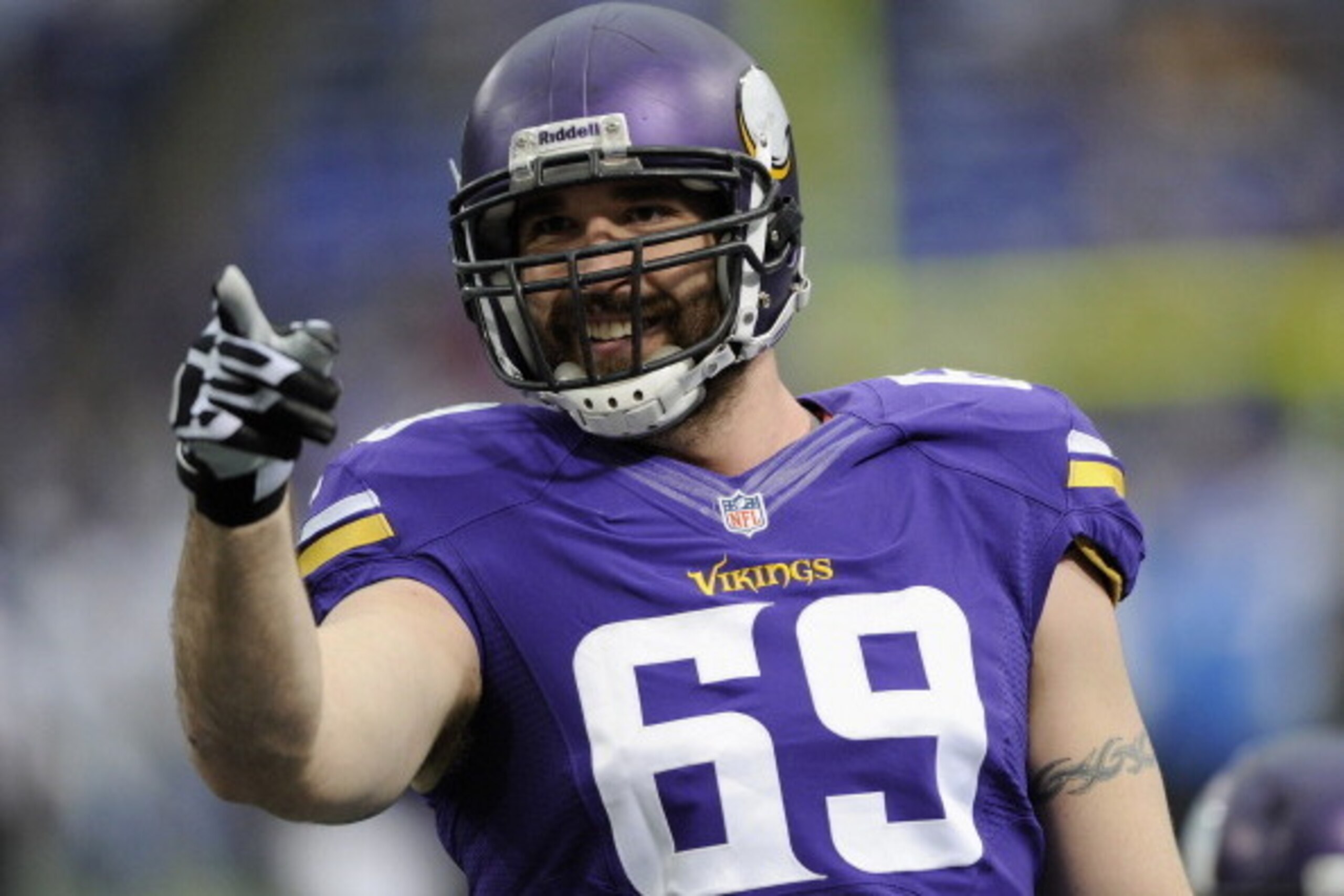MINNEAPOLIS, MN - DECEMBER 29: Jared Allen #69 of the Minnesota Vikings looks on before the game against the Detroit Lions on December 29, 2013 at Mall of America Field at the Hubert H. Humphrey Metrodome in Minneapolis, Minnesota. (Photo by Hannah Foslie