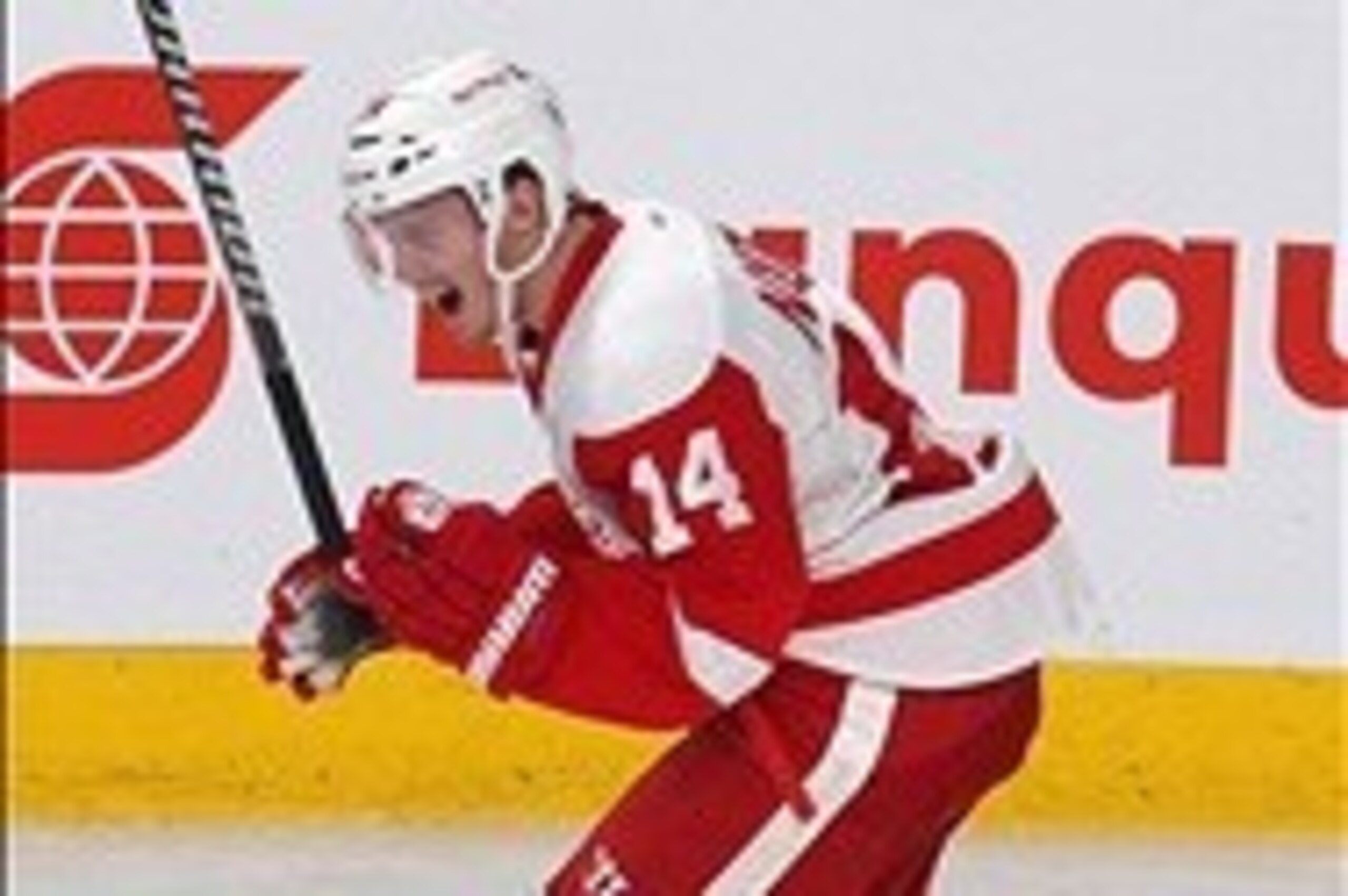 Feb 26, 2014; Montreal, Quebec, CAN; Detroit Red Wings center Gustav Nyquist (14) celebrates his goal against Montreal Canadiens during an over-time period at Bell Centre. Mandatory Credit: Jean-Yves Ahern-USA TODAY Sports