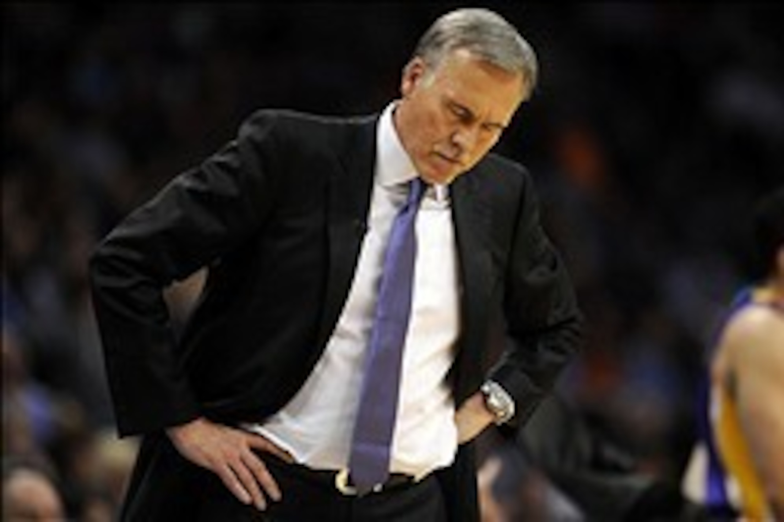 Mar 13, 2014; Oklahoma City, OK, USA;  Los Angeles Lakers head coach Mike D'Antoni reacts to a play in action against the Oklahoma City Thunder during the third quarter at Chesapeake Energy Arena. Mandatory Credit: Mark D. Smith-USA TODAY Sports
