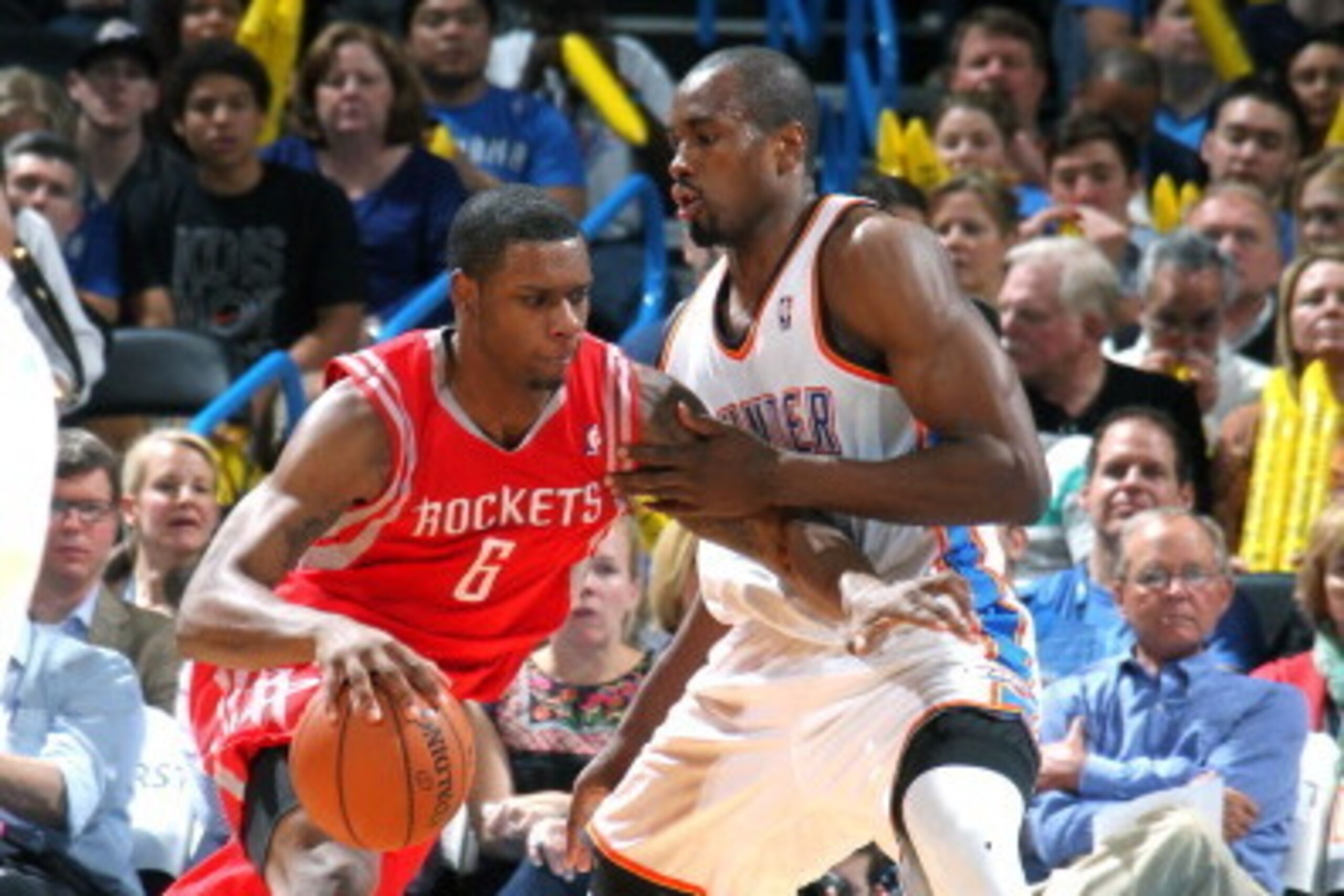 OKLAHOMA CITY, OK - MARCH 11: Terrence Jones #6 of the Houston Rockets handles the ball against the Oklahoma City Thunder during an NBA game on March 11, 2014 at the Chesapeake Energy Arena in Oklahoma City, Oklahoma. NOTE TO USER: User expressly acknowle