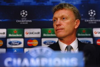 MANCHESTER, ENGLAND - MARCH 18: David Moyes of Manchester United speaks to the media during a press conference at Old Trafford on March 18, 2014 in Manchester, England.  (Photo by Laurence Griffiths/Getty Images)