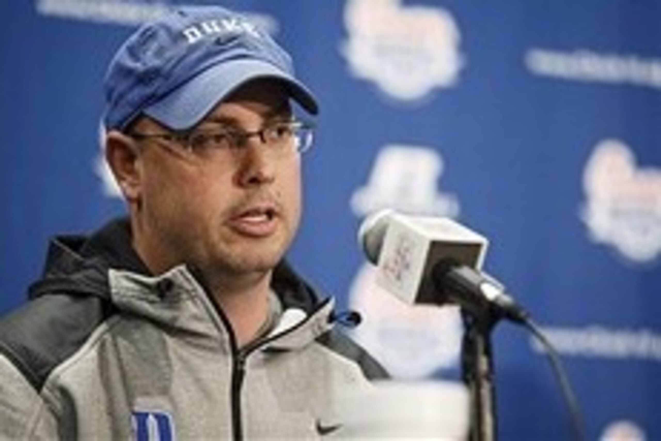 Dec 29, 2013; Atlanta, GA, USA; Duke Blue Devils offensive coordinator Kurt Roper speaks at a news conference for the Chick-fil-A Bowl from the Sheraton Hotel. Duke will face off against Texas A&M in the 2013 Chick-fil-A Bowl on New Years Eve. Mandatory C