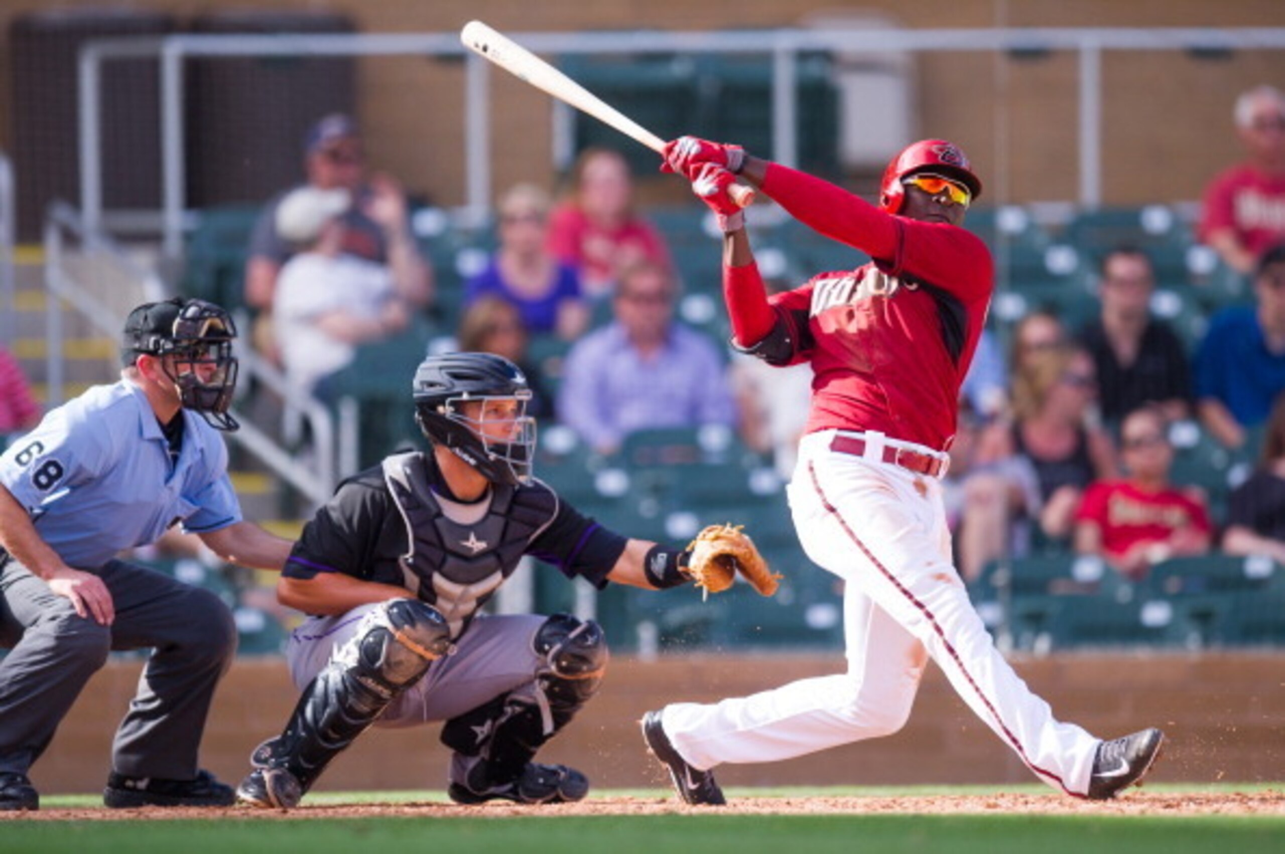 SCOTTSDALE, AZ - FEBRUARY 28: Didi Gregorius #1 of the Arizona Diamondbacks bats during a spring training game against the Colorado Rockiesat Salt River Fields at Talking Stick on February 28, 2014 in Scottsdale, Arizona. (Photo by Rob Tringali/Getty Imag
