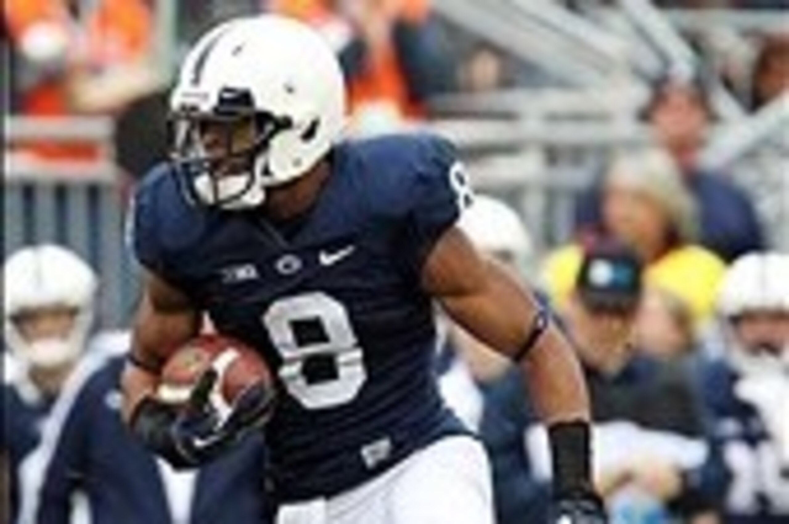 Nov 2, 2013; University Park, PA, USA; Penn State Nittany Lions wide receiver Allen Robinson (8) runs the ball during the second quarter against the Illinois Fighting Illini at Beaver Stadium. Penn State defeated Illinois 24-17. Mandatory Credit: Matthew 