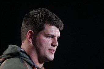Feb 20, 2014; Indianapolis, IN, USA; Michigan Wolverines offensive lineman Taylor Lewan speaks during a press conference during the 2014 NFL Combine at Lucas Oil Stadium. Mandatory Credit: Brian Spurlock-USA TODAY Sports