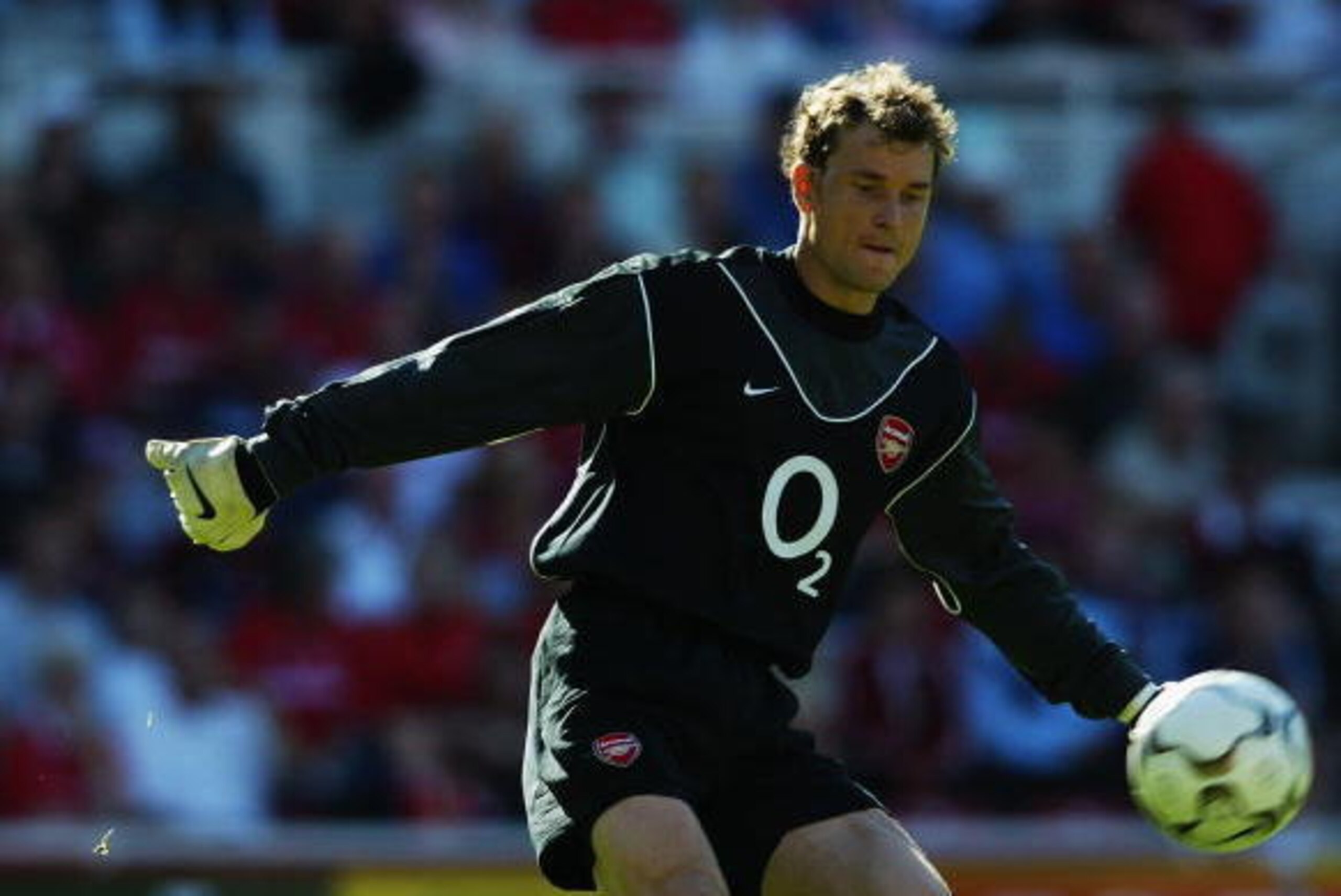 MIDDLESBROUGH - AUGUST 24:  Jens Lehmann of Arsenal takes a goal kick during the FA Barclaycard Premiership match between Middlesbrough and Arsenal on August 24, 2003 at the Riverside Stadium in Middlesbrough, England.  Arsenal won the match 4-0.  (Photo 