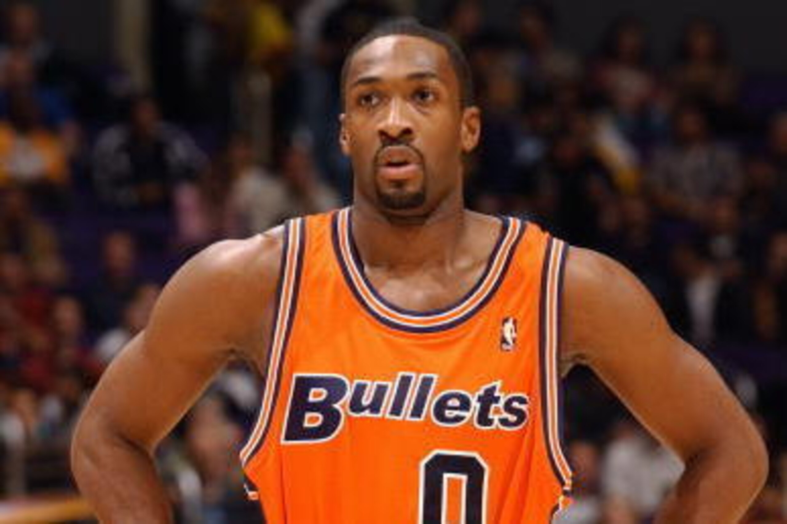 LOS ANGELES - DECEMBER 17:  Gilbert Arenas #0 of the Washington Wizards looks on against the Los Angeles Lakers during the game at Staples Center on December 17, 2004 in Los Angeles, California.  The Wizards won in overtime 120-116.  NOTE TO USER: User ex