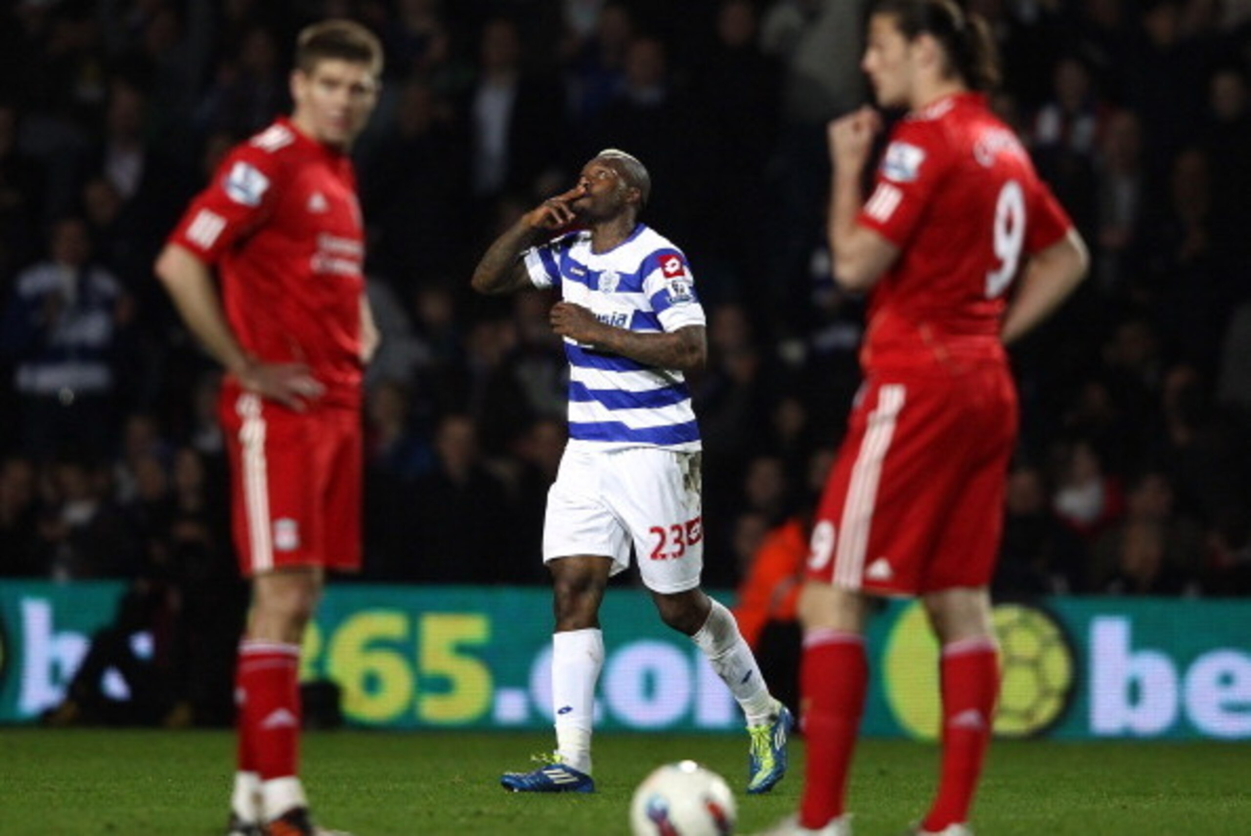 LONDON, ENGLAND - MARCH 21:  Djibril Cisse of QPR celebrates after scoring a goal during the Barclays Premier League match between Queens Park Rangers and Liverpool at Loftus Road on March 21, 2012 in London, England.  (Photo by Ian Walton/Getty Images)