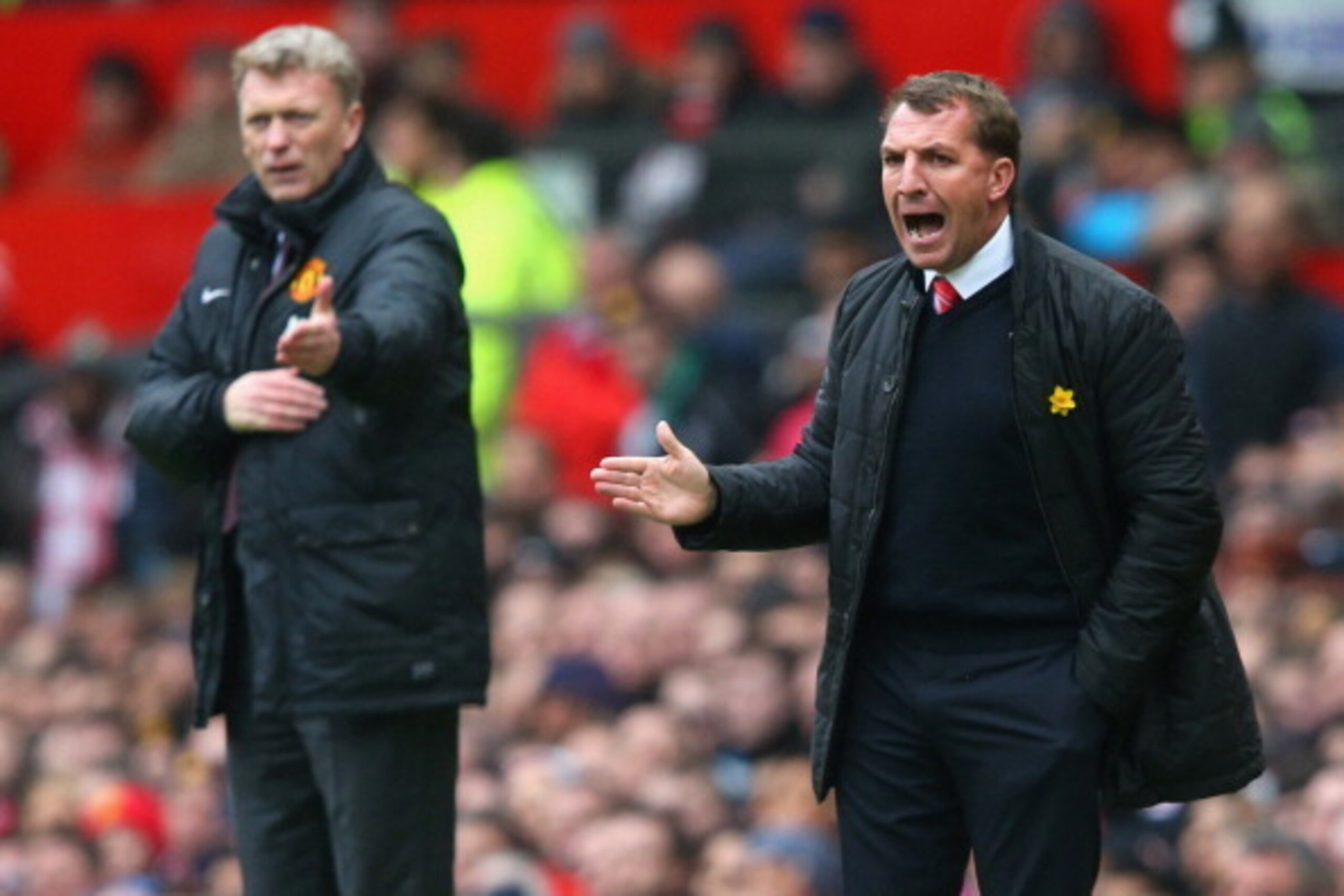 MANCHESTER, ENGLAND - MARCH 16:  Liverpool Manager Brendan Rodgers gestures during the Barclays Premier League match between Manchester United and Liverpool at Old Trafford on March 16, 2014 in Manchester, England.  (Photo by Alex Livesey/Getty Images)