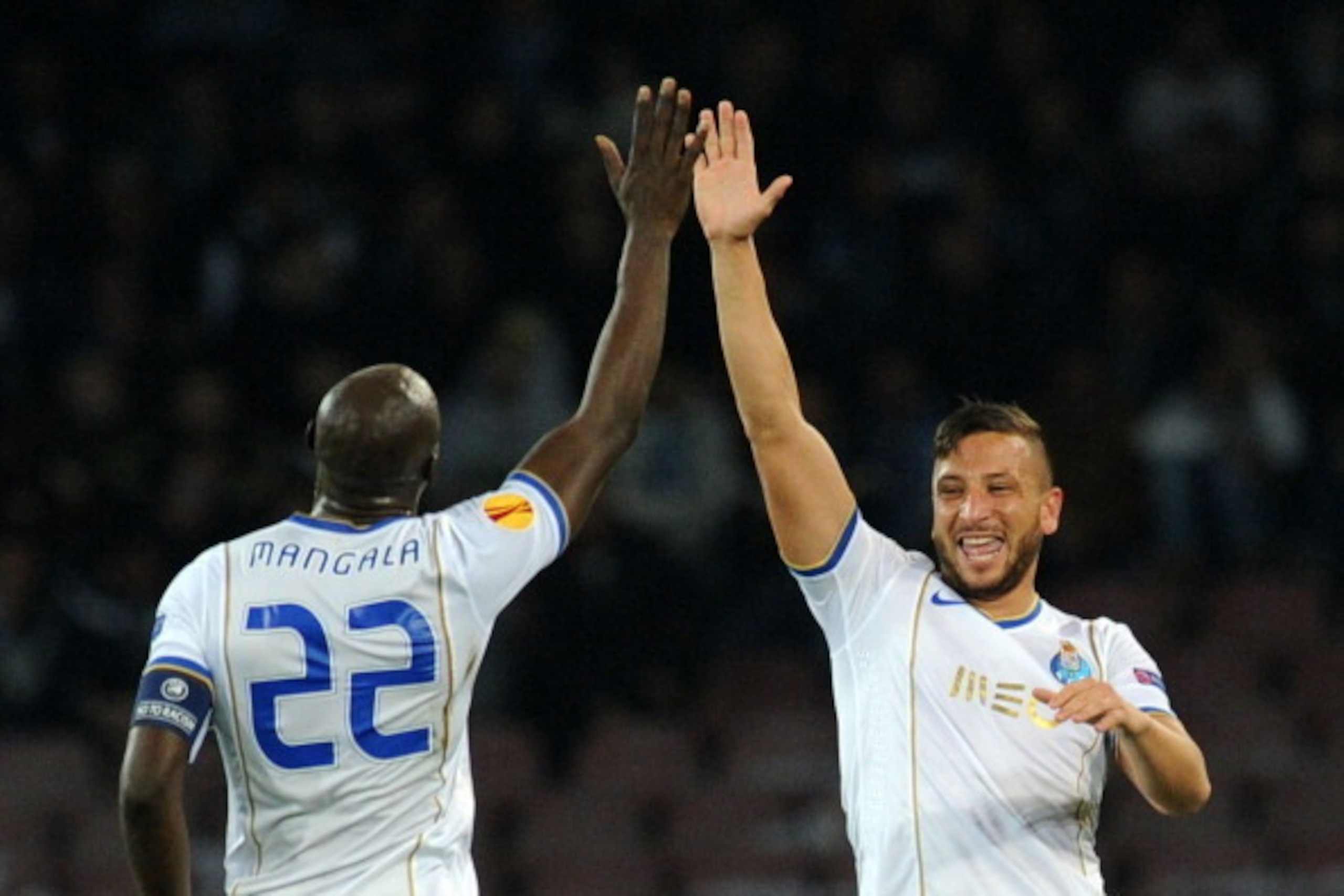 NAPLES, ITALY - MARCH 20:  Nabil Ghilas of FC Porto celebrates after scoring their first goal during the UEFA Europa League Round of 16 match between SSC Napoli and FC Porto at Stadio San Paolo on March 20, 2014 in Naples, Italy.  (Photo by Giuseppe Belli