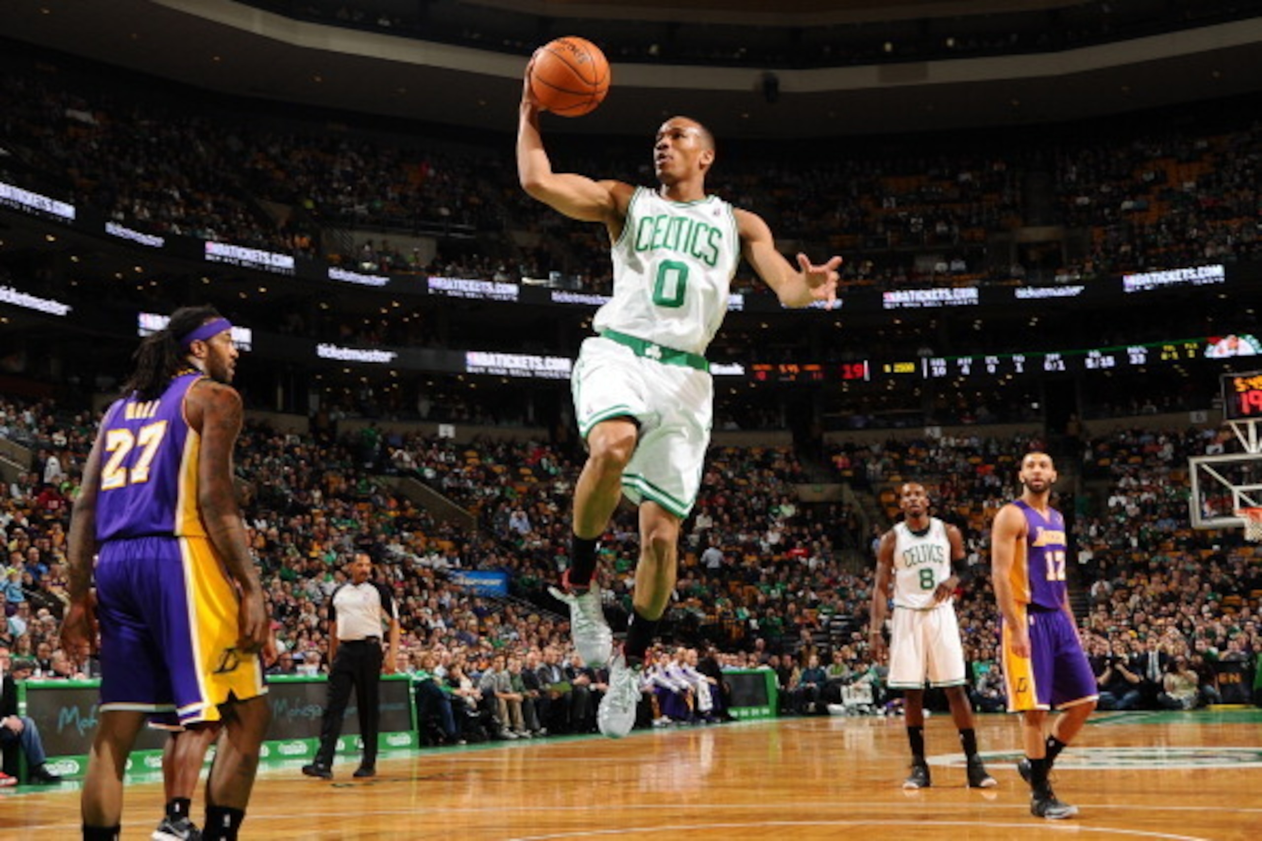 BOSTON, MA - JANUARY 17: Avery Bradley #0 of the Boston Celtics shoots the ball against the Los Angeles Lakers on January 17, 2014 at the TD Garden in Boston, Massachusetts.  NOTE TO USER: User expressly acknowledges and agrees that, by downloading and or