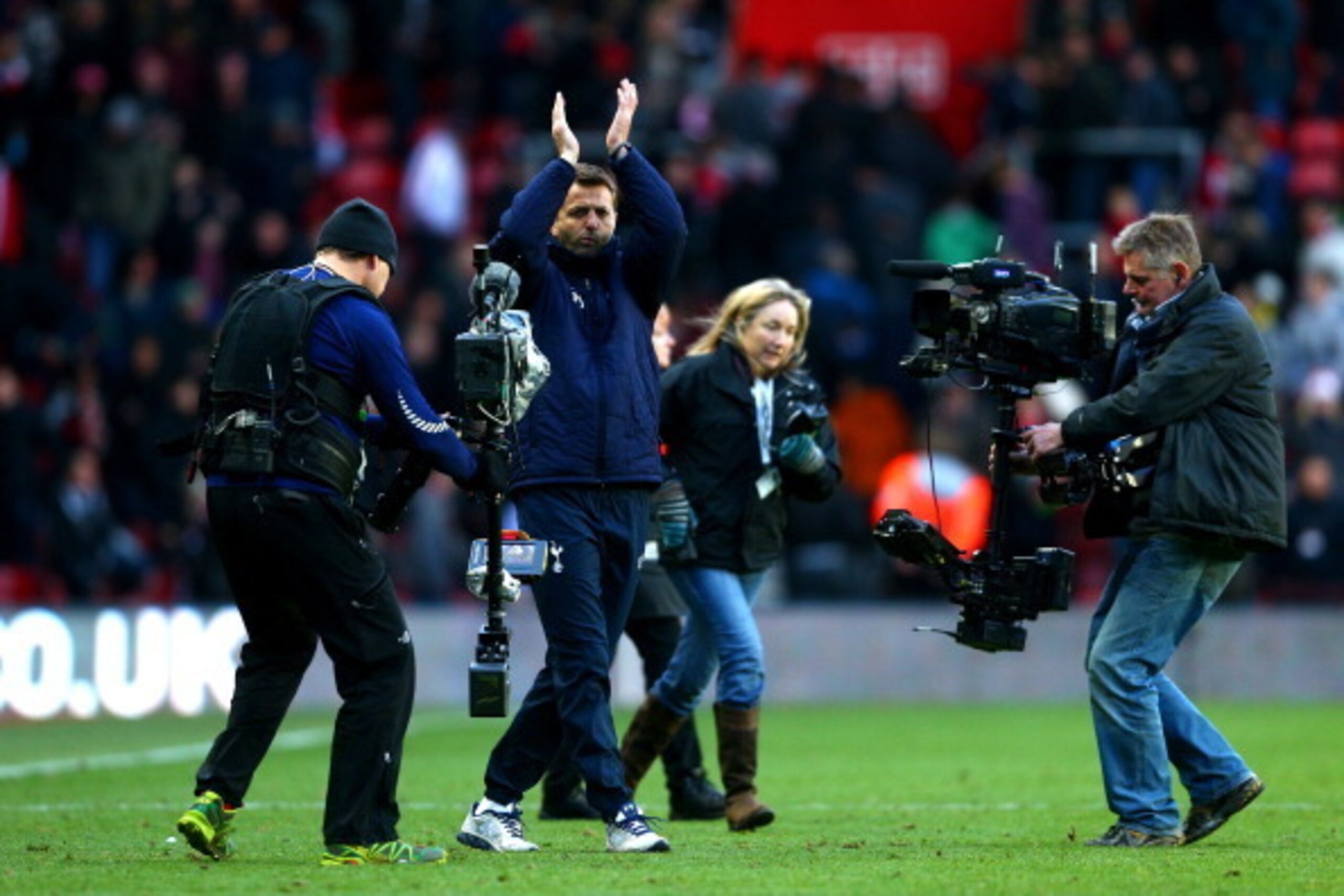 SOUTHAMPTON, ENGLAND - DECEMBER 22:  Tim Sherwood the Spurs interim manager applauds the travelling fans following his team's 3-2 victory during the Barclays Premier League match between Southampton and Tottenham Hotspur at St Mary's Stadium on December 2