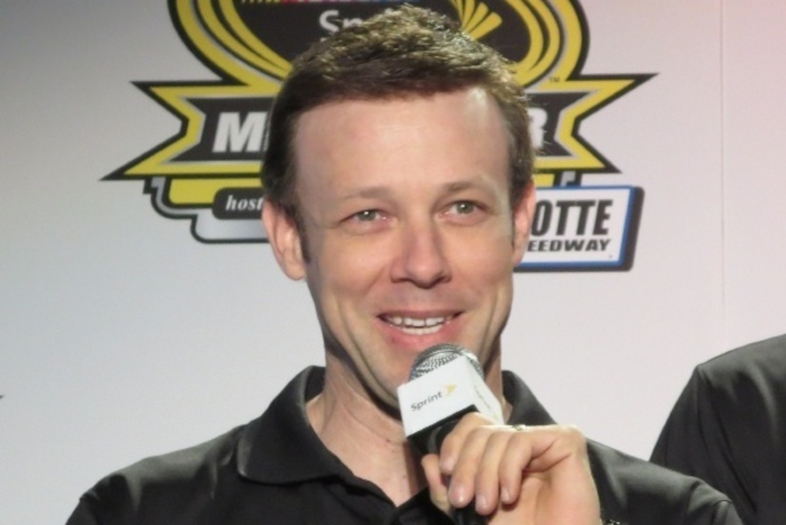 Matt Kenseth jokes with media at the Sprint Media Tour