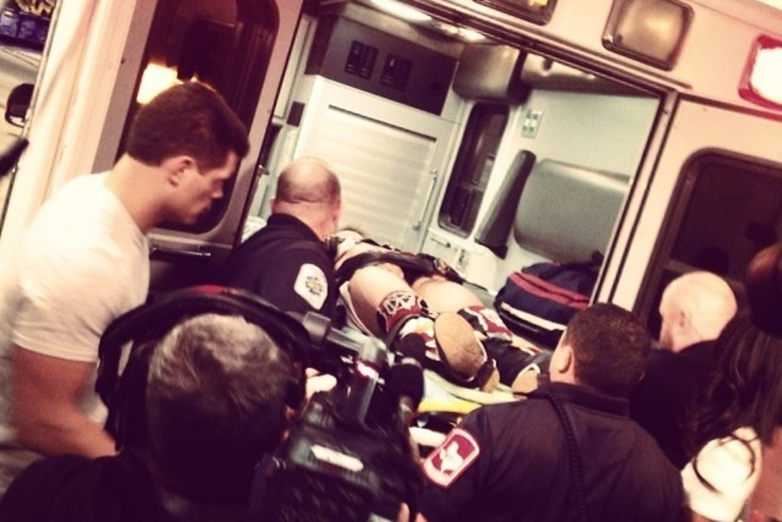 WWE medical staff put Daniel Bryan in an ambulance.