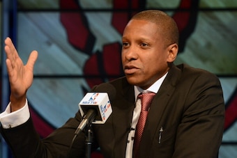 TORONTO, CANADA - June 5:  New Raptors GM Masai Ujiri  Press Conference on June 5, 2013 at the Air Canada Centre in Toronto, Ontario, Canada. NOTE TO USER: User expressly acknowledges and agrees that, by downloading and or using this Photograph, user is c