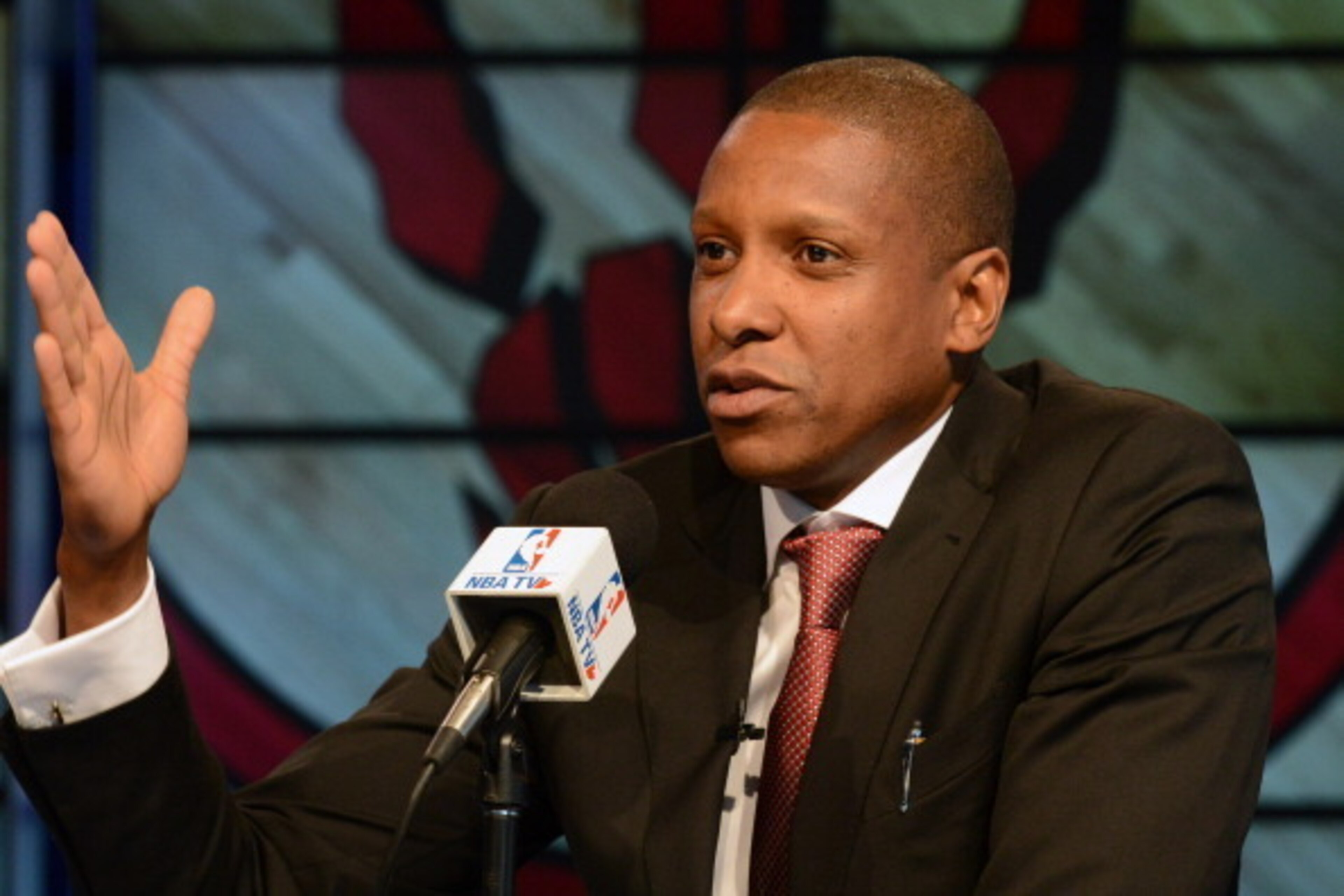 TORONTO, CANADA - June 5: New Raptors GM Masai Ujiri Press Conference on June 5, 2013 at the Air Canada Centre in Toronto, Ontario, Canada. NOTE TO USER: User expressly acknowledges and agrees that, by downloading and or using this Photograph, user is c TORONTO, CANADA - June 5: New Raptors GM Masai Ujiri Press Conference on June 5, 2013 at the Air Canada Centre in Toronto, Ontario, Canada. NOTE TO USER: User expressly acknowledges and agrees that, by downloading and or using this Photograph, user is c