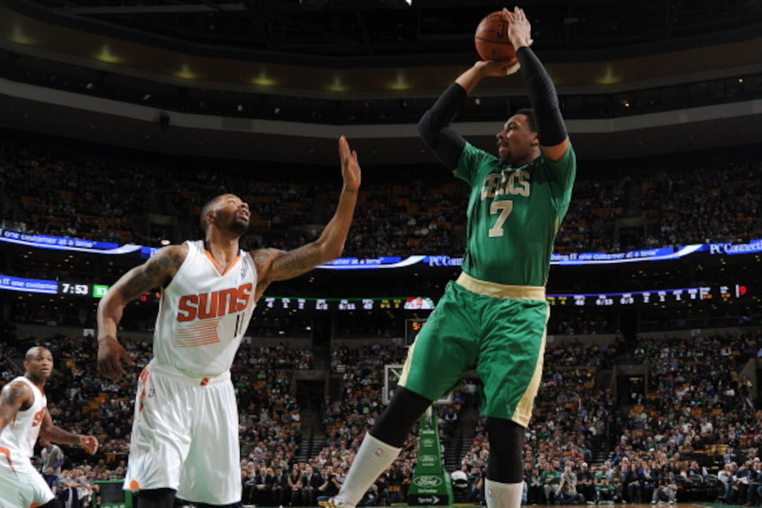 BOSTON, MA - MARCH 14: Jared Sullinger #7 of the Boston Celtics shoots against the Phoenix Suns on March 14, 2014 at the TD Garden in Boston, Massachusetts.  NOTE TO USER: User expressly acknowledges and agrees that, by downloading and or using this photo