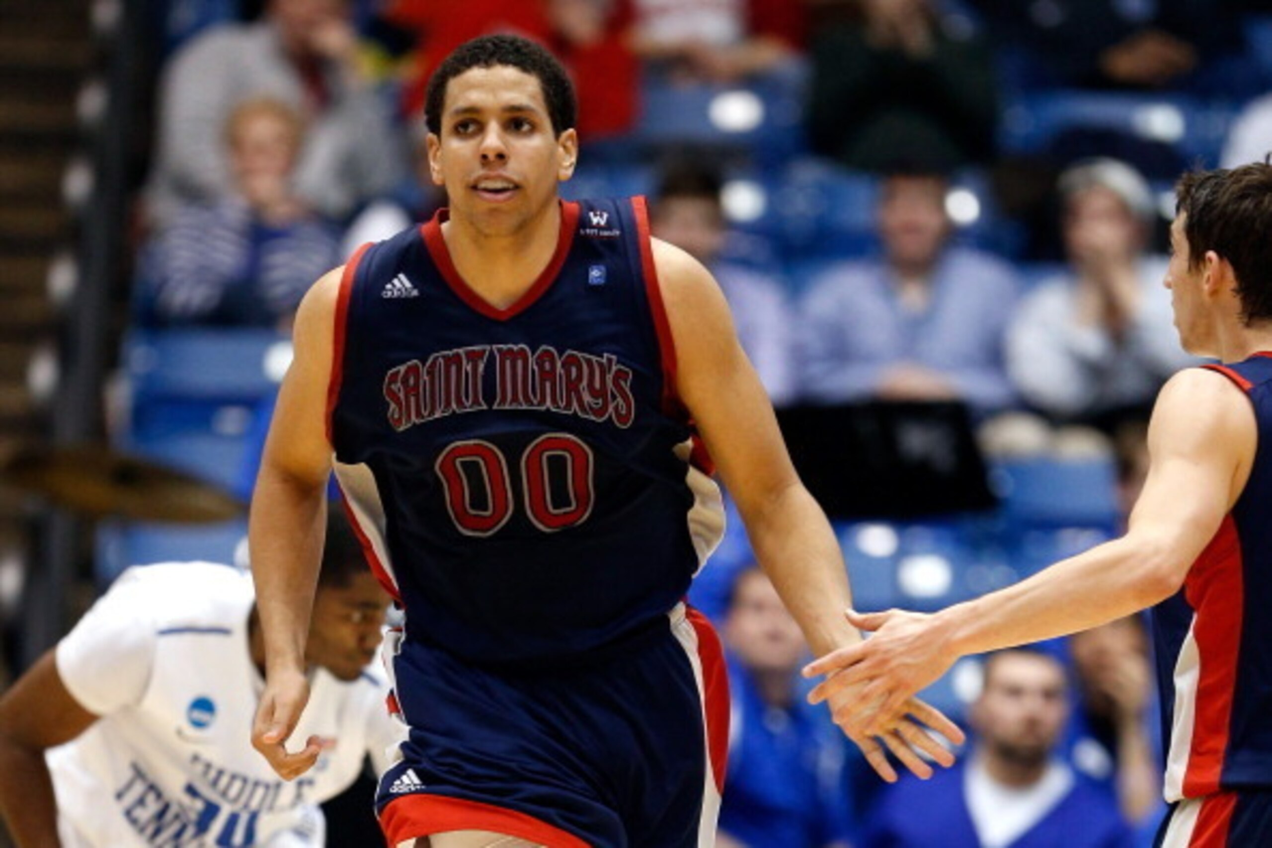 DAYTON, OH - MARCH 19:  Brad Waldow #00 of the St. Mary's Gaels reacts to a play against the Middle Tennessee Blue Raiders during the first round of the 2013 NCAA Men's Basketball Tournament at University of Dayton Arena on March 19, 2013 in Dayton, Ohio.