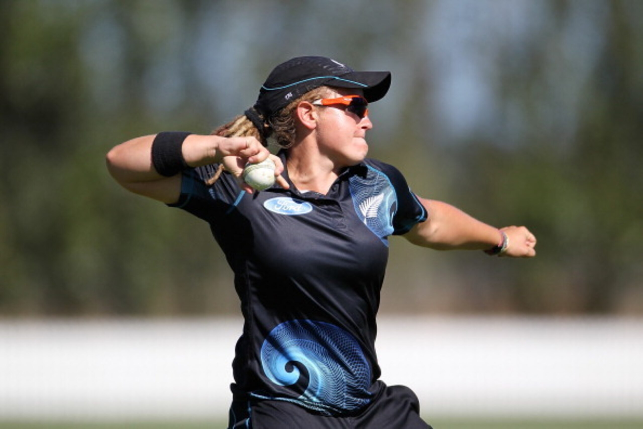 CHRISTCHURCH, NEW ZEALAND - FEBRUARY 24: Frances Mackay of New Zealand fields the ball during game two of the One Day International series between New Zealand and the West Indies at Bert Sutcliffe Oval, Lincoln University on February 24, 2014 in Christchu