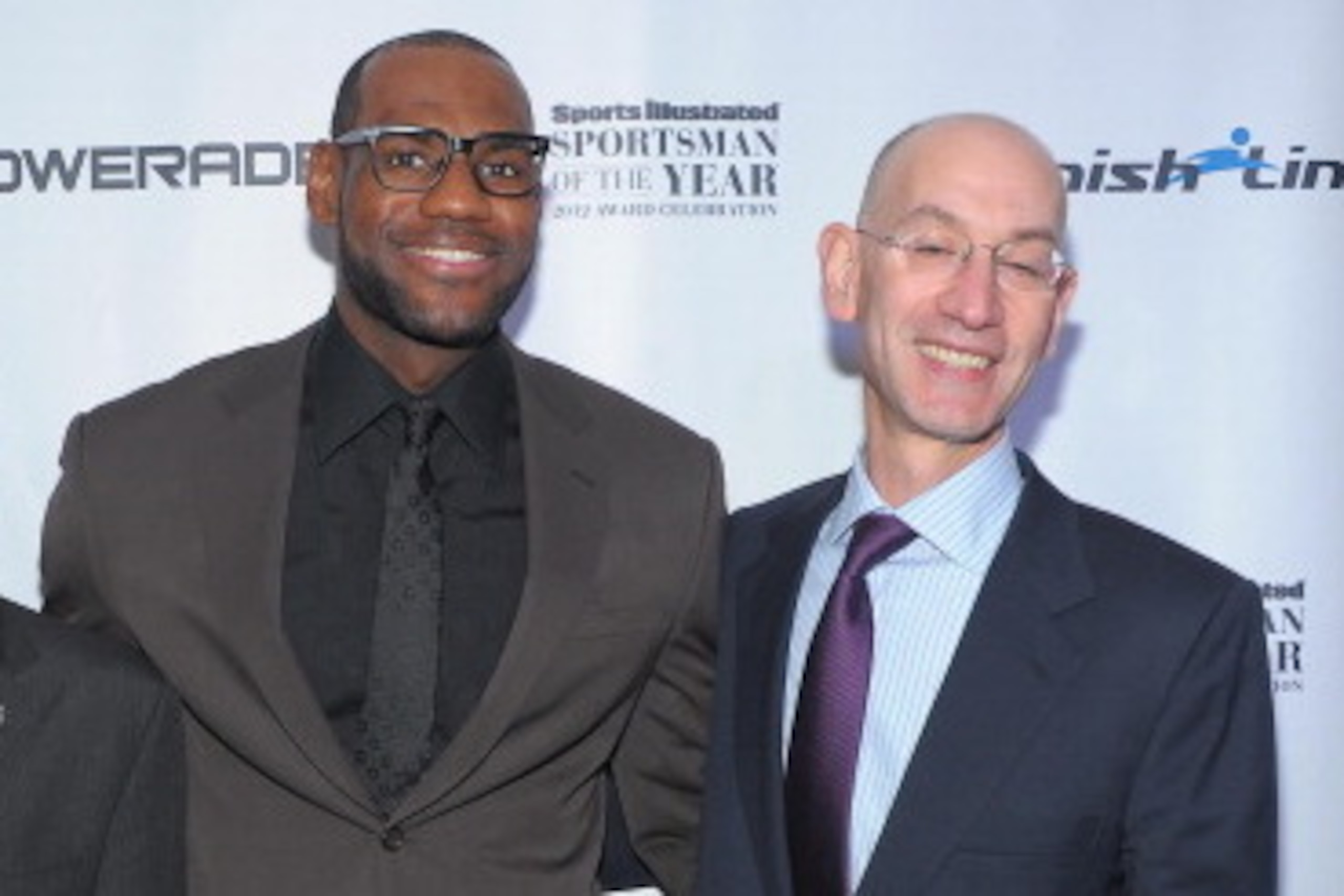 NEW YORK, NY - DECEMBER 05: (L-R)  Mark Ford, 2012 Sportsman of the Year LeBron James and Adam Silver attend the 2012 Sports Illustrated Sportsman of the Year award presentation at Espace on December 5, 2012 in New York City.  (Photo by Michael Loccisano/
