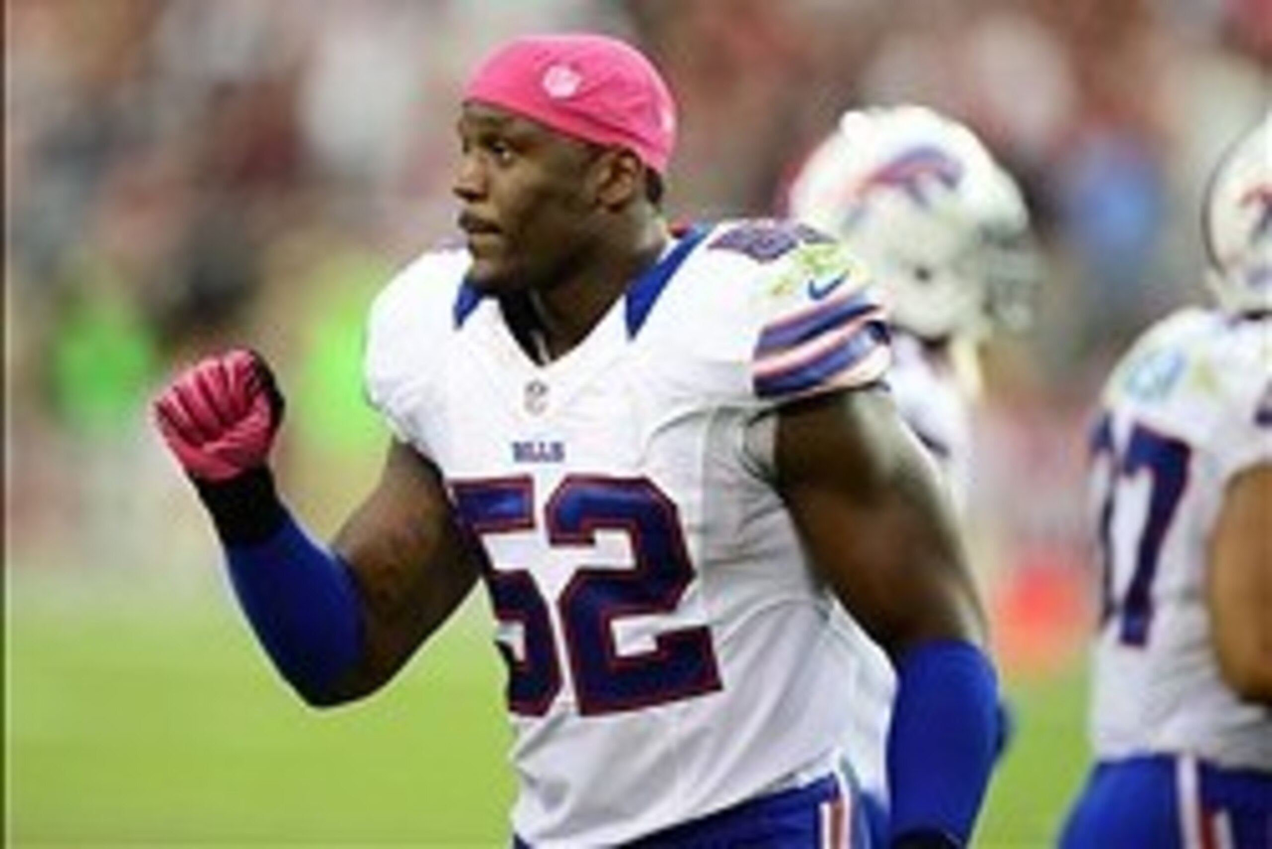 Oct. 14, 2012; Glendale, AZ, USA; Buffalo Bills linebacker Arthur Moats against the Arizona Cardinals at University of Phoenix Stadium. Mandatory Credit: Mark J. Rebilas-USA TODAY Sports Oct. 14, 2012; Glendale, AZ, USA; Buffalo Bills linebacker Arthur Moats against the Arizona Cardinals at University of Phoenix Stadium. Mandatory Credit: Mark J. Rebilas-USA TODAY Sports