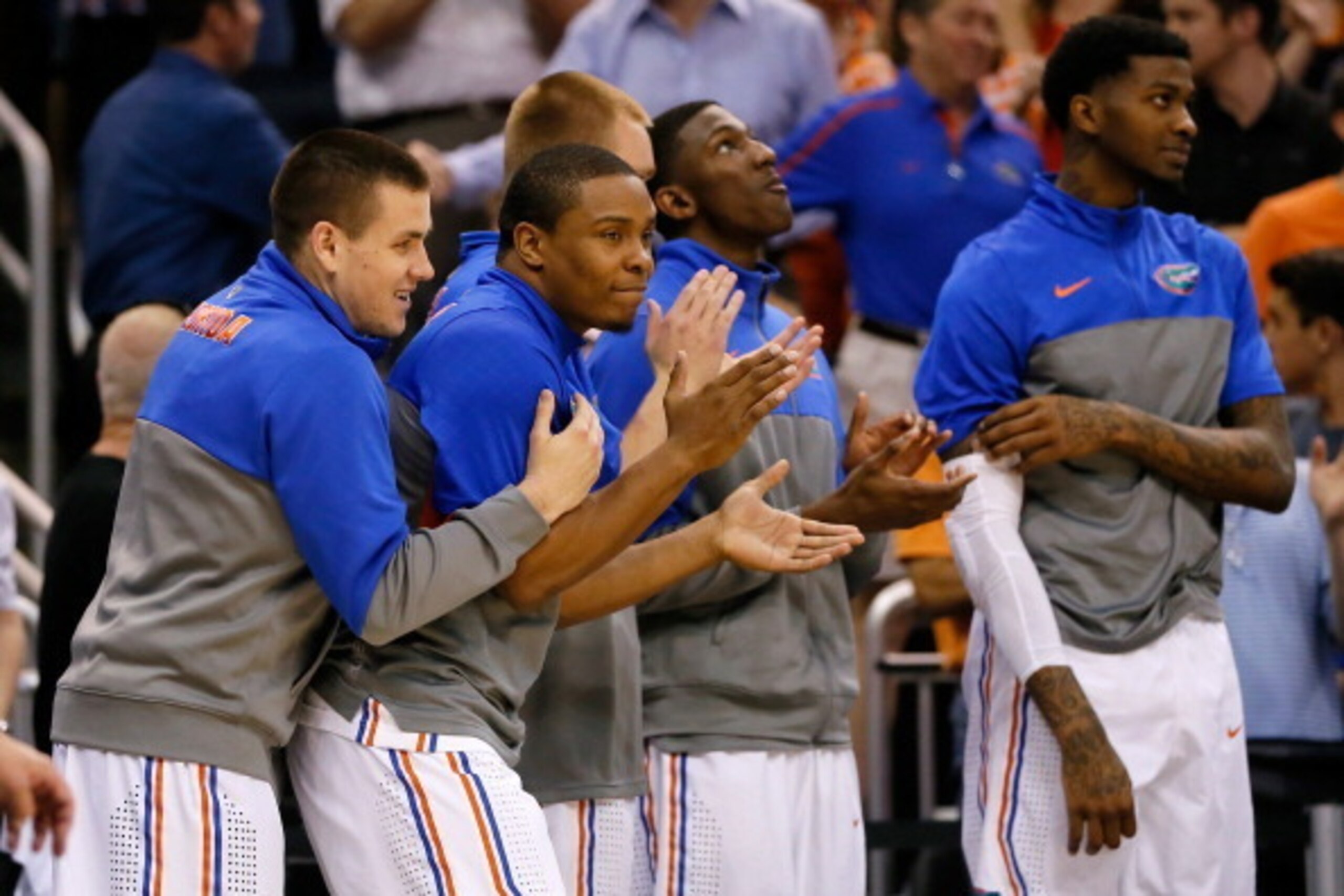 ORLANDO, FL - MARCH 22:  Kasey Hill #0 of the Florida Gators and the Gators bench cheer in the second half against the Pittsburgh Panthers during the third round of the 2014 NCAA Men's Basketball Tournament at Amway Center on March 22, 2014 in Orlando, Fl