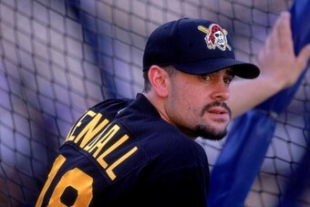 4 Sep 2000: Jason Kendall #18 of the Pittsburgh Pirates looks on the field during practice before the game against the Los Angeles Dodgers at Dodger Stadium in Los Angeles, California. The Pirates defeated the Dodgers 12-1.Mandatory Credit: Jeff Gross  /A