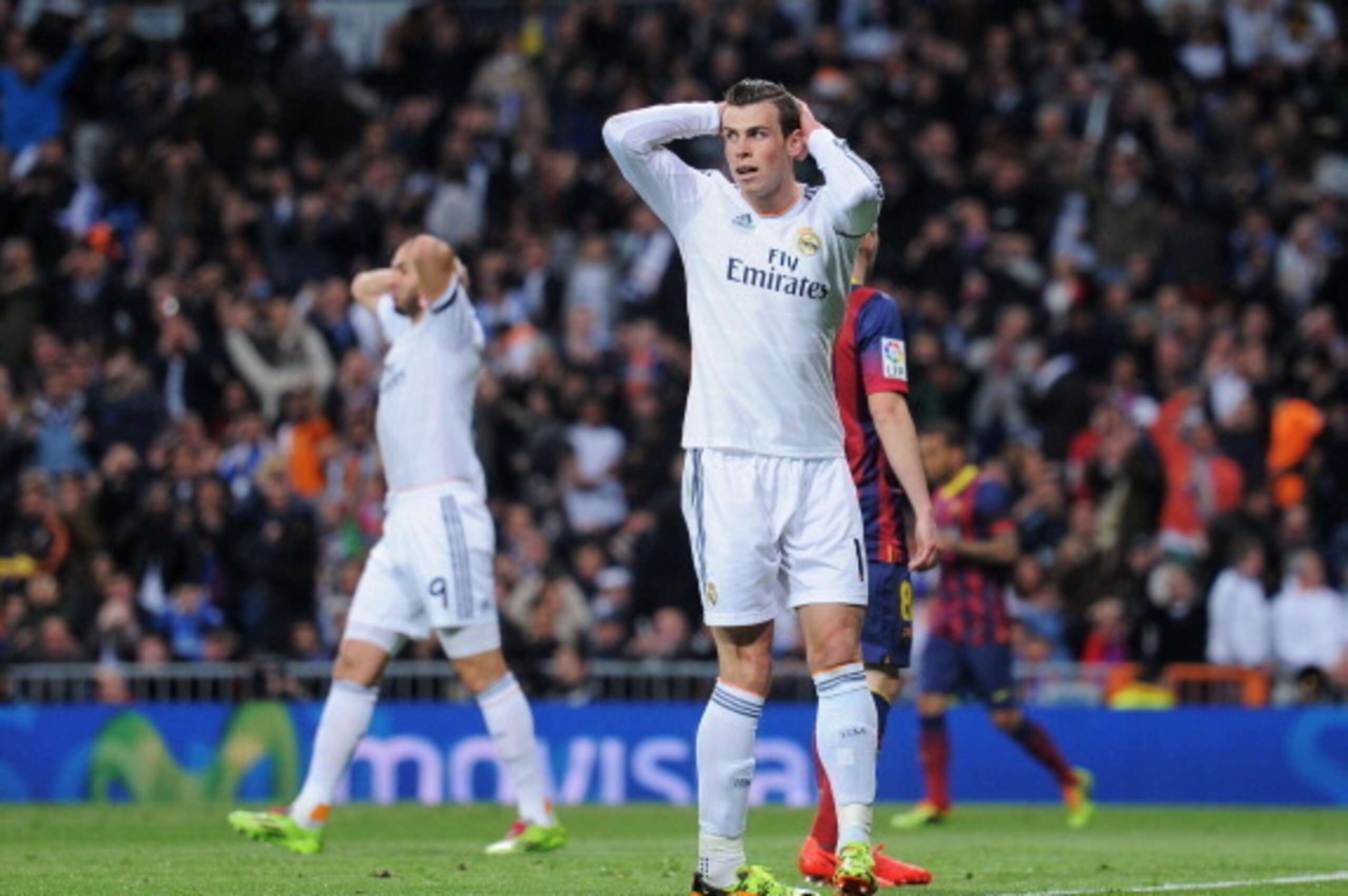 MADRID, SPAIN - MARCH 23:  Gareth Bale of Real Madrid reacts during the La Liga match between Real Madrid CF and FC Barcelona at the Bernabeu on March 23, 2014 in Madrid, Spain.  (Photo by Denis Doyle/Getty Images)