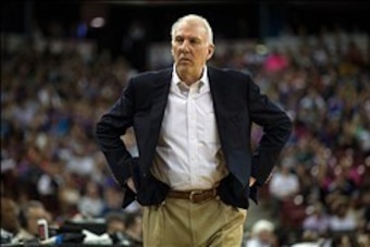 Mar 21, 2014; Sacramento, CA, USA; San Antonio Spurs head coach Gregg Popovich on the sideline during the second quarter against the Sacramento Kings at Sleep Train Arena. Mandatory Credit: Kelley L Cox-USA TODAY Sports