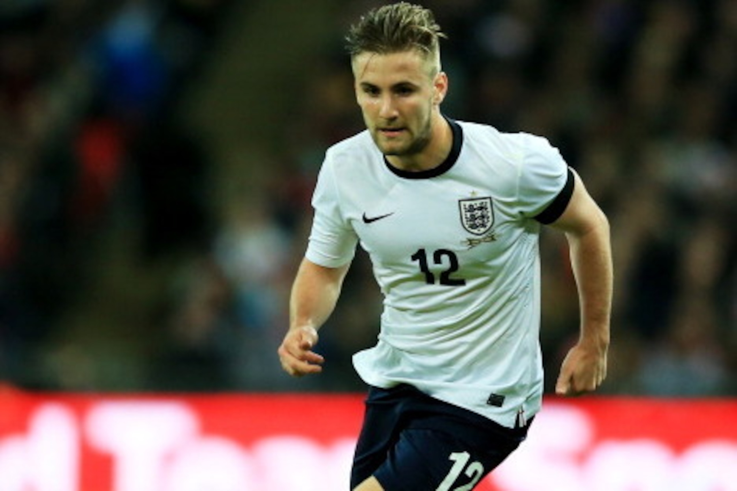 LONDON, ENGLAND - MARCH 05:  Luke Shaw of England in action during the International Friendly match between England and Denmark at Wembley Stadium on March 5, 2014 in London, England.  (Photo by Richard Heathcote/Getty Images)