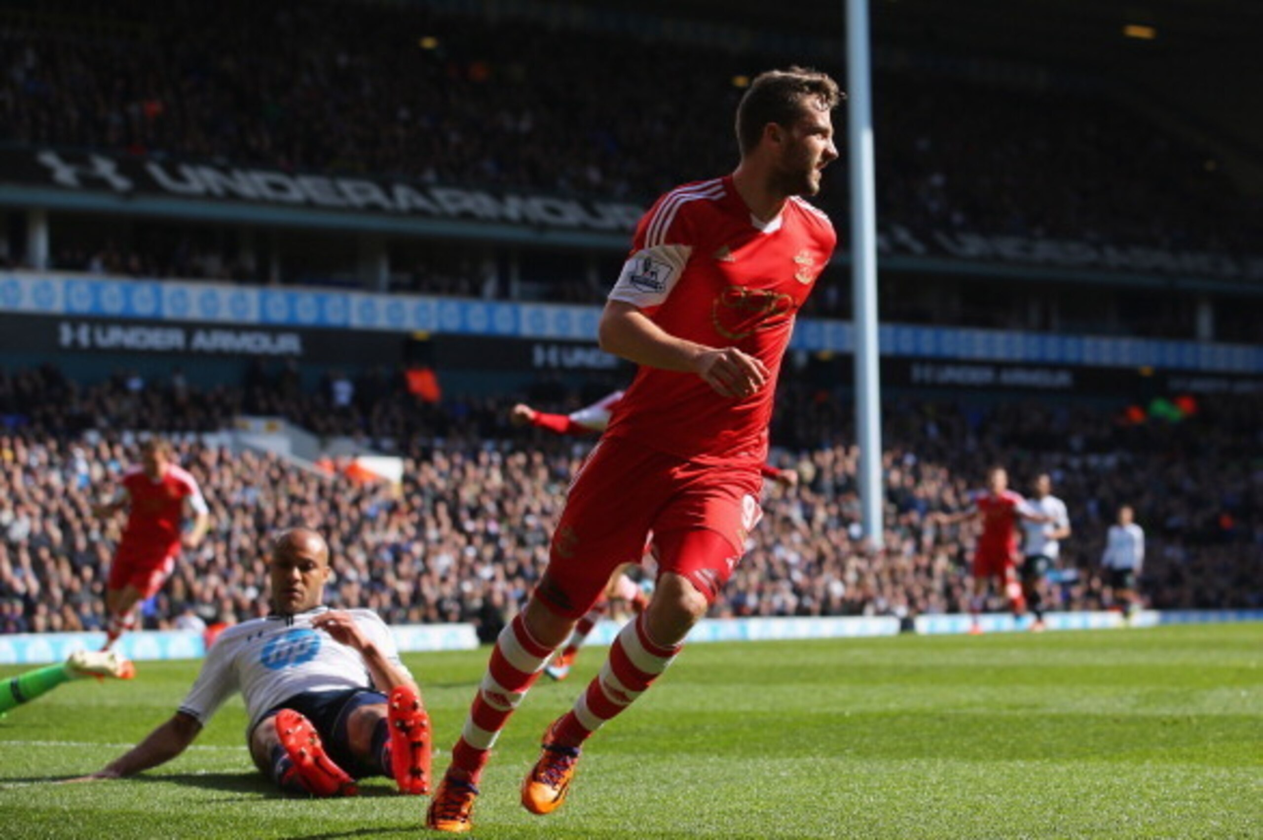 LONDON, ENGLAND - MARCH 23:  Jay Rodriguez of Southampton turns away after scoring the opening goal during the Barclays Premier League match between Tottenham Hotspur and Southampton at White Hart Lane on March 23, 2014 in London, England.  (Photo by Cliv