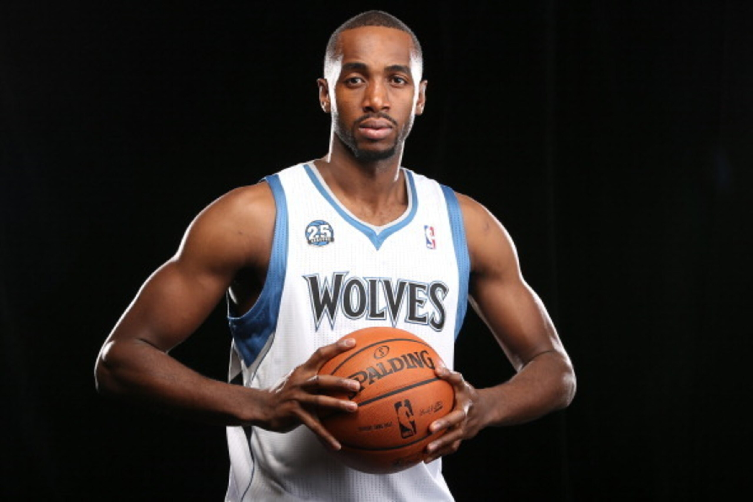MINNEAPOLIS, MN - DECEMBER 6:  Luc Richard Mbah a Moute #12 of the Minnesota Timberwolves poses for portraits on December 6, 2013 at Target Center in Minneapolis, Minnesota.  NOTE TO USER: User expressly acknowledges and agrees that, by downloading and or