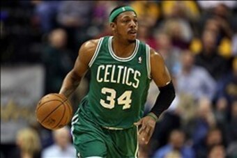 Mar 6, 2013; Indianapolis, IN, USA; Boston Celtics forward Paul Pierce (34) brings the ball up court against the Indiana Pacers at Bankers Life Fieldhouse. Mandatory Credit: Brian Spurlock-USA TODAY Sports