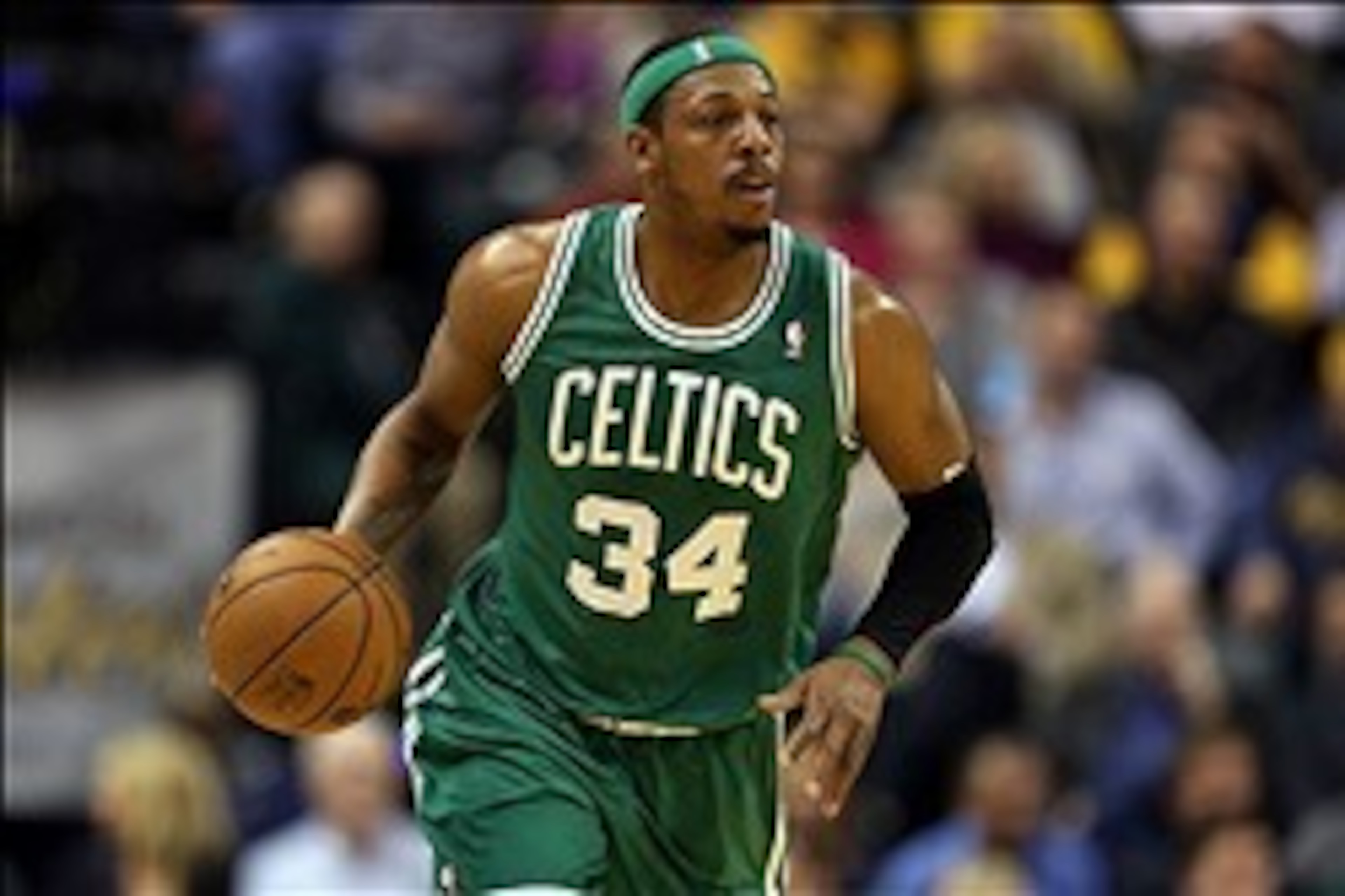 Mar 6, 2013; Indianapolis, IN, USA; Boston Celtics forward Paul Pierce (34) brings the ball up court against the Indiana Pacers at Bankers Life Fieldhouse. Mandatory Credit: Brian Spurlock-USA TODAY Sports