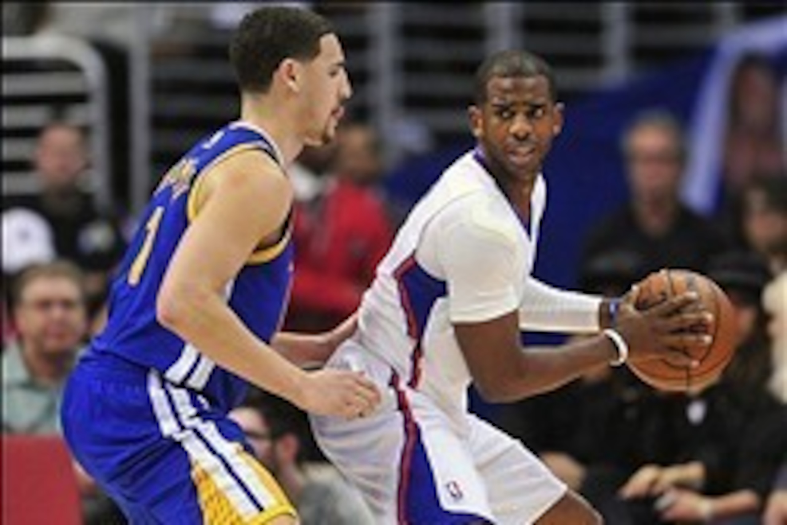 March 12, 2014; Los Angeles, CA, USA; Los Angeles Clippers guard Chris Paul (3) controls the ball against Golden State Warriors guard Klay Thompson (11) during the first half at Staples Center. Mandatory Credit: Gary A. Vasquez-USA TODAY Sports March 12, 2014; Los Angeles, CA, USA; Los Angeles Clippers guard Chris Paul (3) controls the ball against Golden State Warriors guard Klay Thompson (11) during the first half at Staples Center. Mandatory Credit: Gary A. Vasquez-USA TODAY Sports