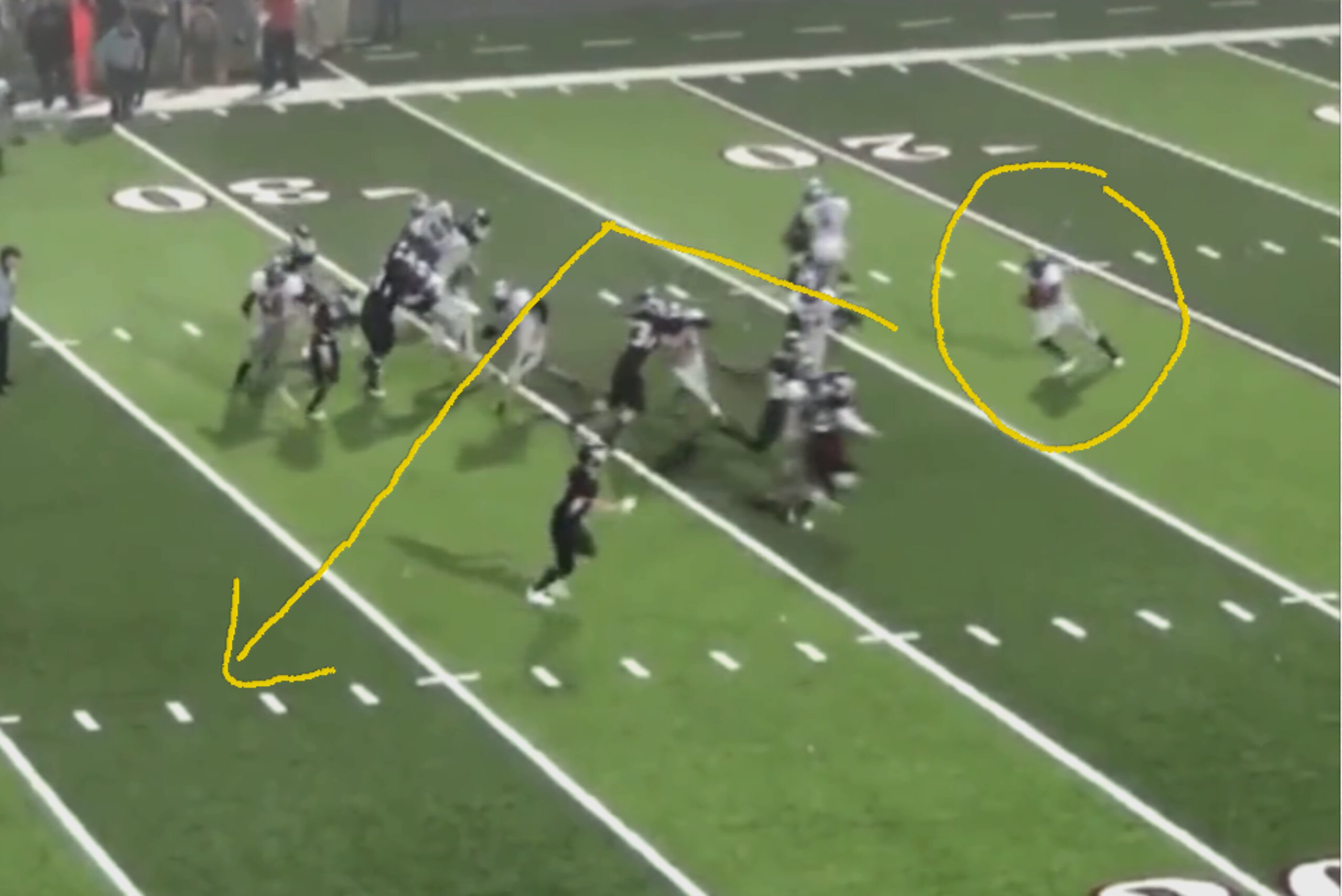Harris understands how rushing lanes develop.