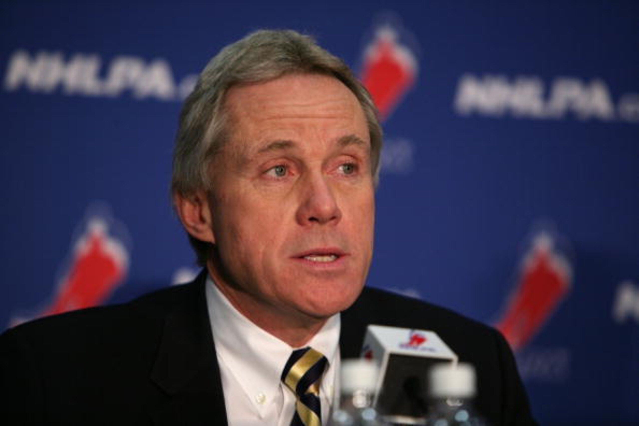 MONTREAL - JANUARY 23:  NHLPA Executive Director Paul Kelly speaks during the NHLPA press conference during the 2009 NHL All-Star weekend at the Queen Elizbeth Fairmont Hotel on January 23, 2009 in Montreal, Canada. (Photo by Bruce Bennett/Getty Images)