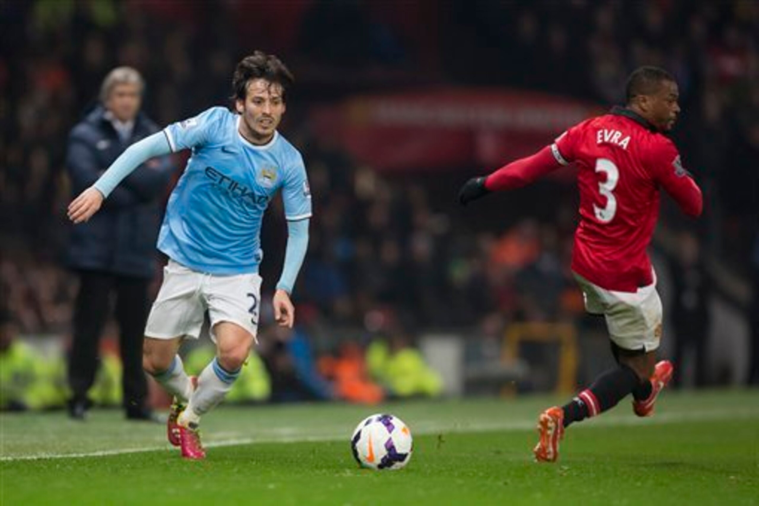 David Silva leaves Patrice Evra for dead on City's right flank