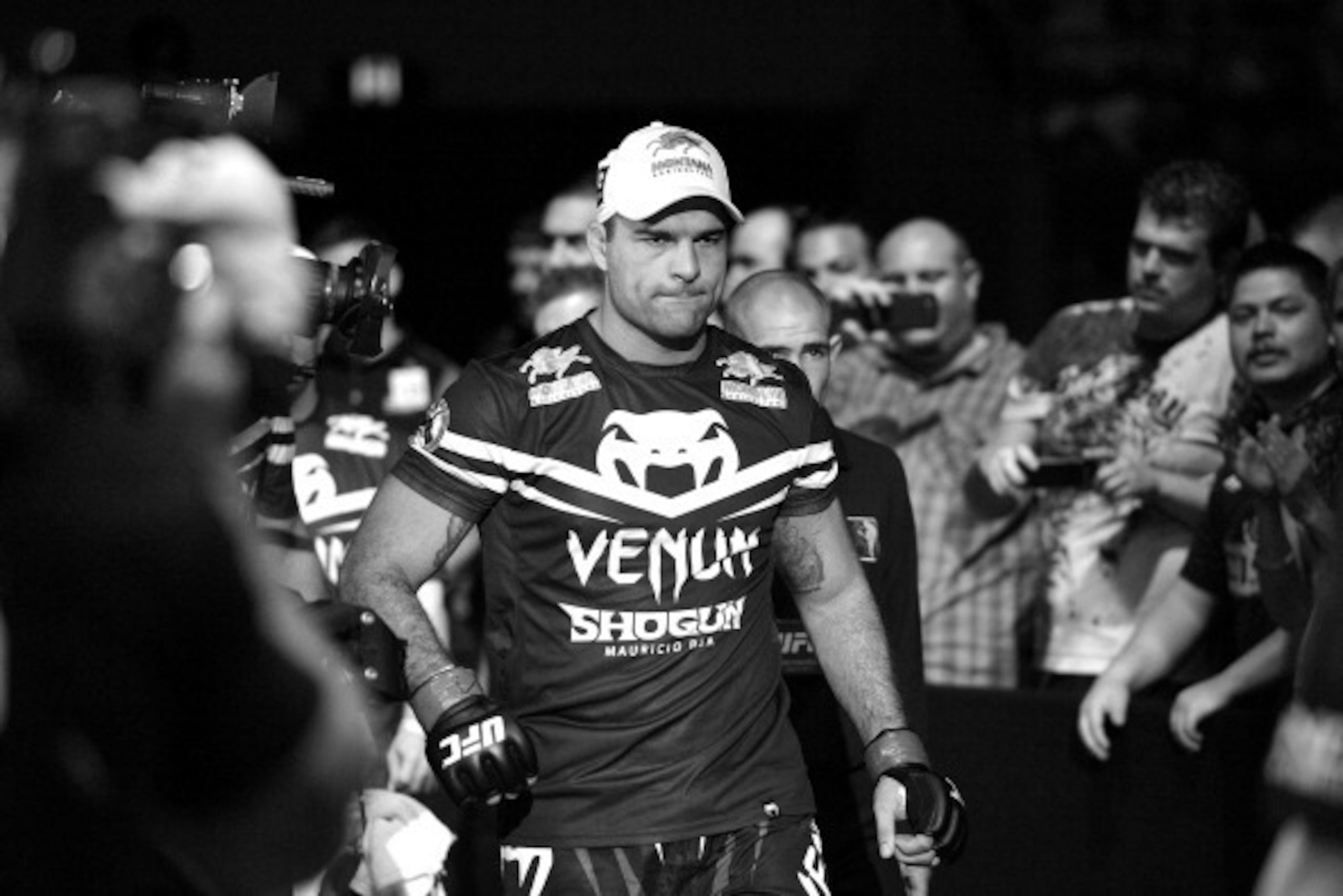 BRISBANE, AUSTRALIA - DECEMBER 07:  (Editors notes: This digital image has been converted to black and white) Shogun Rua of Brazil enters the ring before his bout against James Te Huna of Australia at the UFC Fight Night at the Brisbane Entertainment Cent