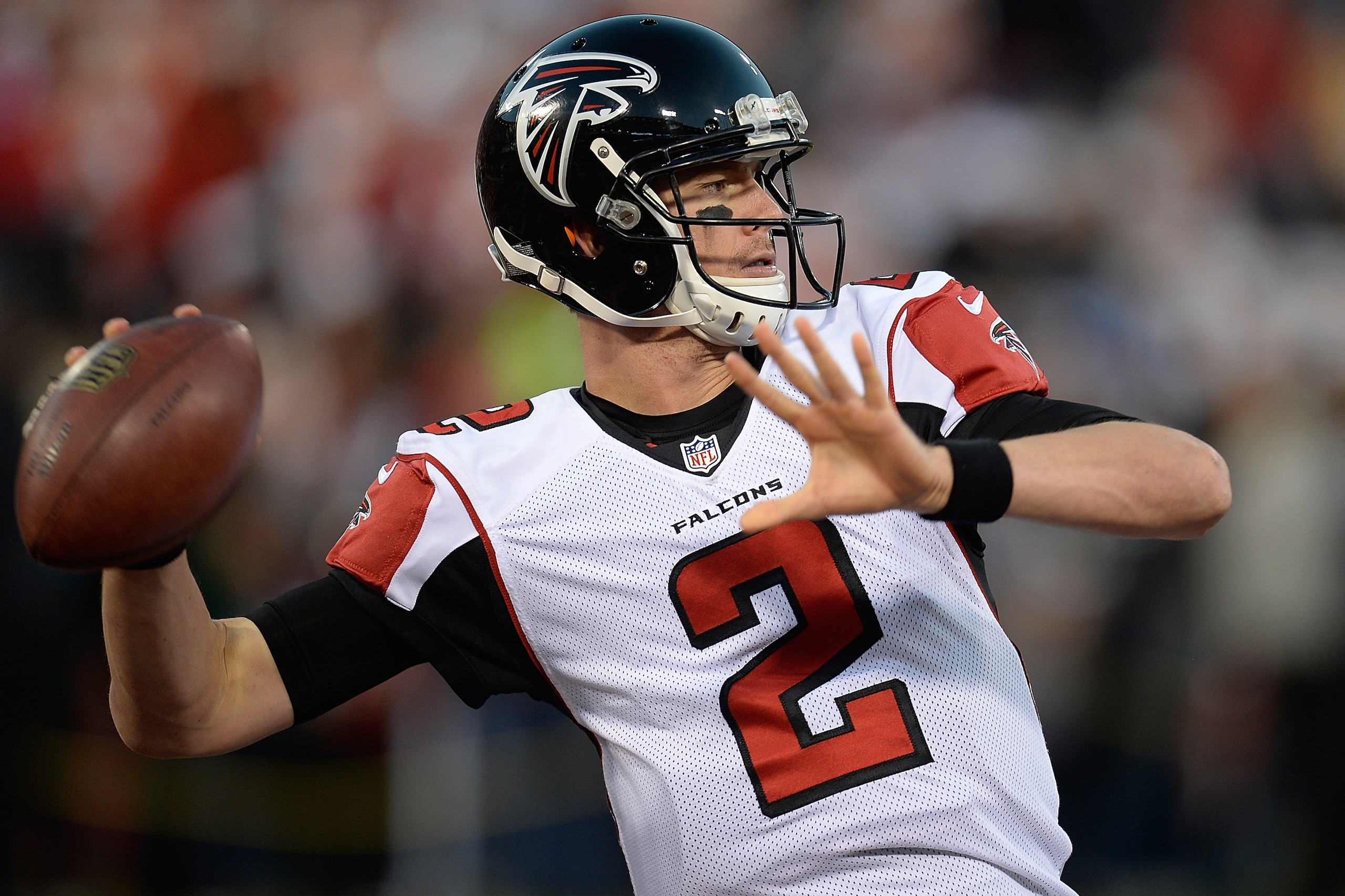 SAN FRANCISCO, CA - DECEMBER 23: Quarterback Matt Ryan #2 of the Atlanta Falcons warms up during pre-game prior to playing the San Francisco 49ers at Candlestick Park on December 23, 2013 in San Francisco, California. (Photo by Thearon W. Henderson/Gett SAN FRANCISCO, CA - DECEMBER 23: Quarterback Matt Ryan #2 of the Atlanta Falcons warms up during pre-game prior to playing the San Francisco 49ers at Candlestick Park on December 23, 2013 in San Francisco, California. (Photo by Thearon W. Henderson/Gett