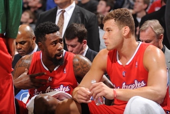 DENVER, CO - MARCH 17: DeAndre Jordan #6 and Blake Griffin #32 of the Los Angeles Clippers talk things over on the bench against the Denver Nuggets on March 17, 2014 at the Pepsi Center in Denver, Colorado. NOTE TO USER: User expressly acknowledges and ag