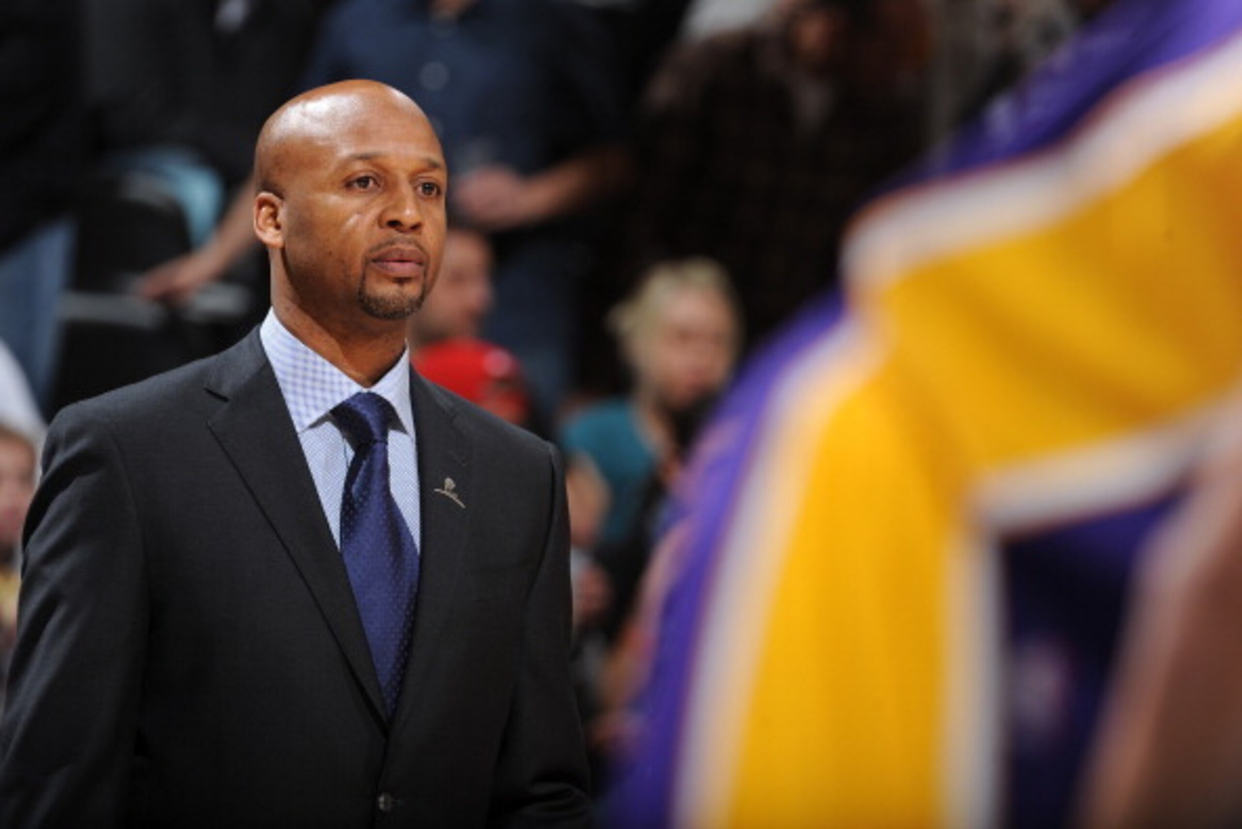 DENVER, CO - MARCH 7:  Brian Shaw of the Denver Nuggets coaches against the Los Angeles Lakers on March 7, 2014 at the Pepsi Center in Denver, Colorado. NOTE TO USER: User expressly acknowledges and agrees that, by downloading and/or using this Photograph