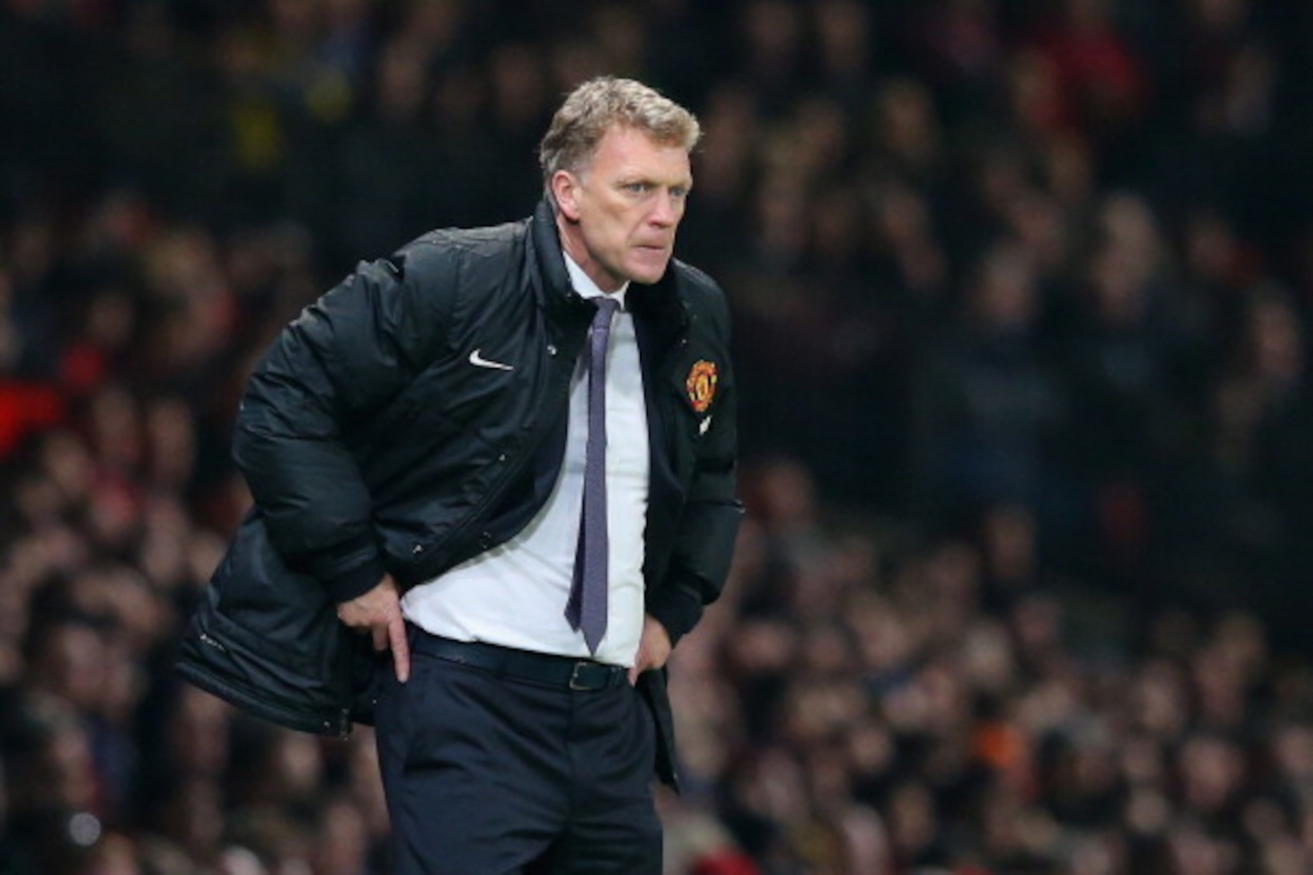 MANCHESTER, ENGLAND - MARCH 25:  Manchester United Manager David Moyes reacts during the Barclays Premier League match between Manchester United and Manchester City at Old Trafford on March 25, 2014 in Manchester, England.  (Photo by Alex Livesey/Getty Im