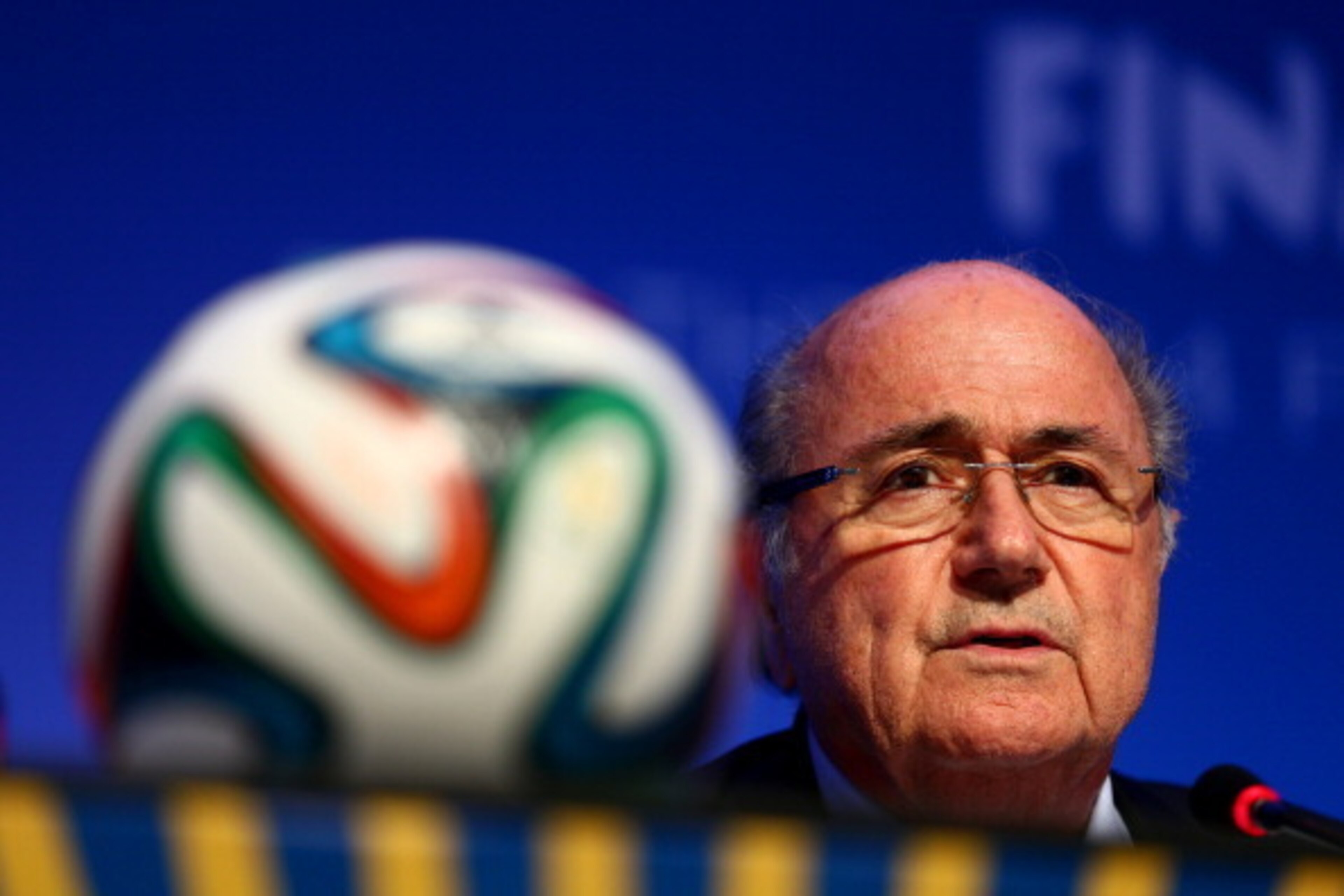 COSTA DO SAUIPE, BAHIA - DECEMBER 05:  FIFA President Joseph S. Blatter attends the FIFA Executive Committee Meeting Press Conference during a media day ahead of the 2014 FIFA World Cup Draw at Costa do Sauipe Resort on December 5, 2013 in Costa do Sauipe