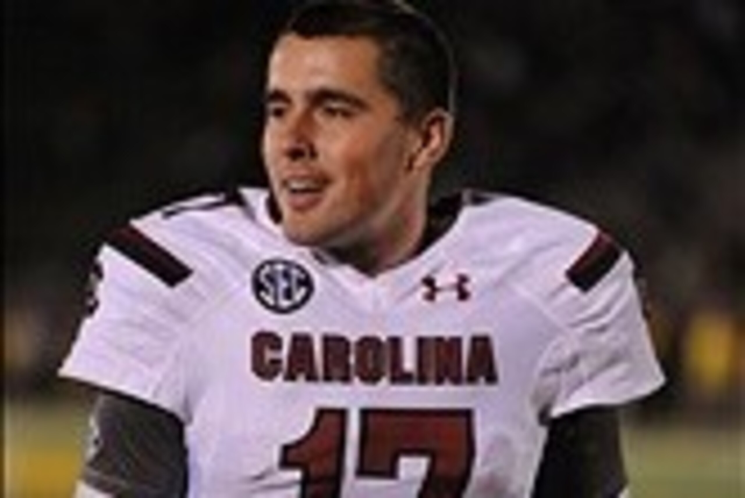 Oct 26, 2013; Columbia, MO, USA; South Carolina Gamecocks quarterback Dylan Thompson (17) celebrates as he leaves the field after the game against the Missouri Tigers at Faurot Field. South Carolina won 27-24. Mandatory Credit: Denny Medley-USA TODAY Spor