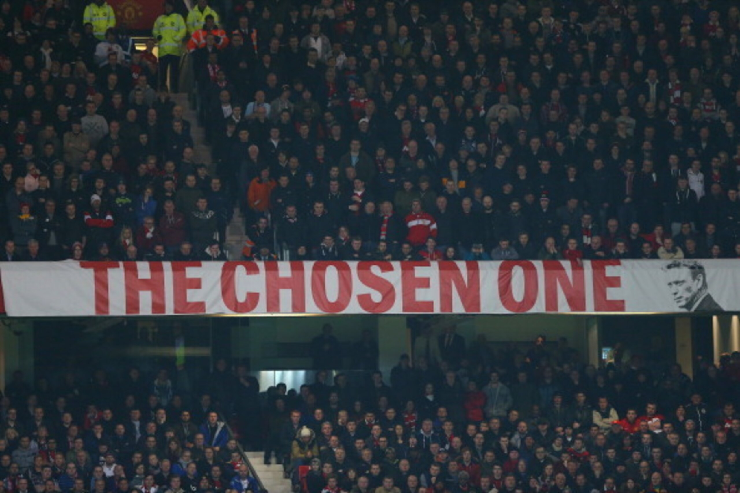 MANCHESTER, ENGLAND - MARCH 25:  Manchester United fans display a David Moyes banner during the Barclays Premier League match between Manchester United and Manchester City at Old Trafford on March 25, 2014 in Manchester, England.  (Photo by Alex Livesey/G