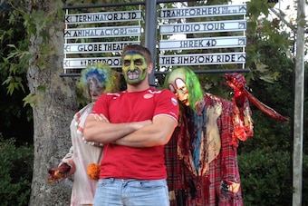 Bellator heavyweight champion Vitaly Minakov enjoying a slice of Americana -- Halloween at Universal Studios