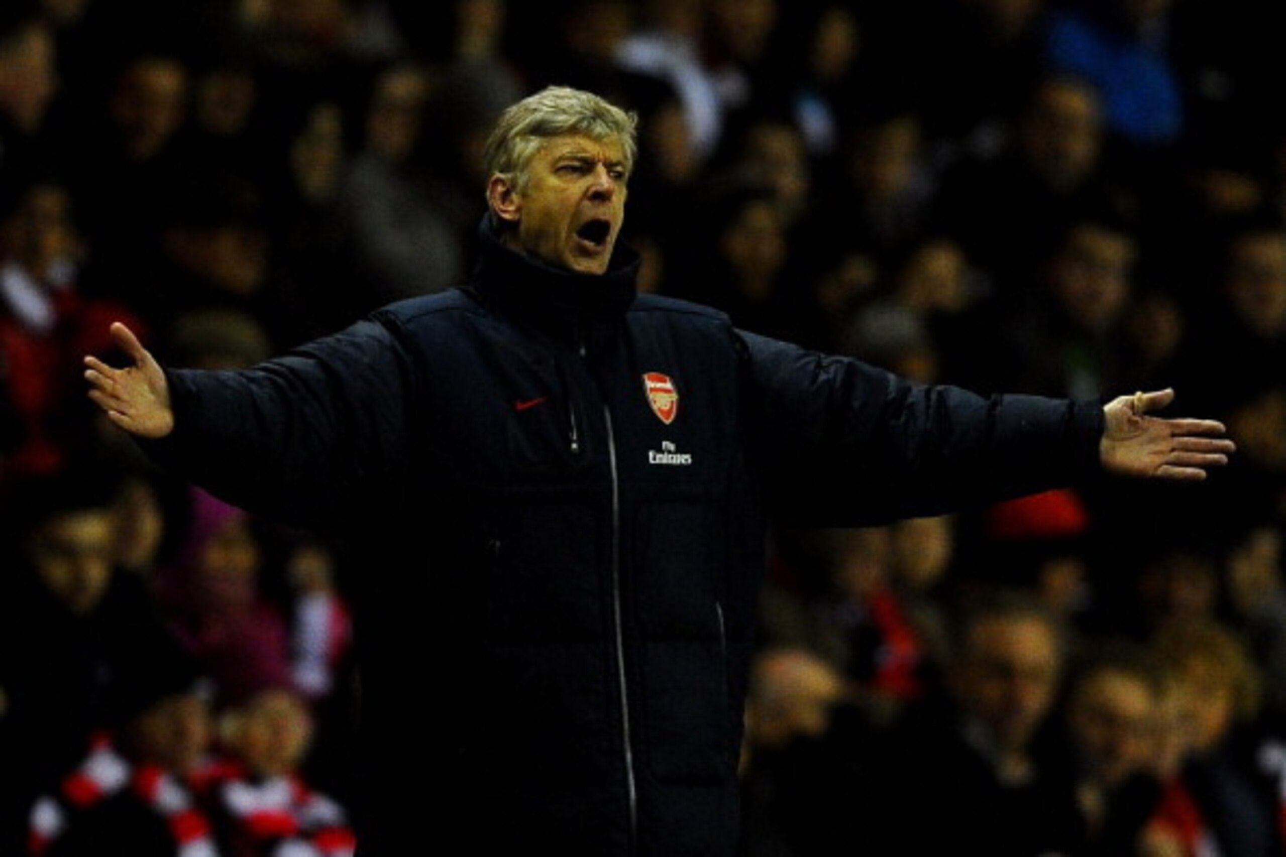 SUNDERLAND, ENGLAND - FEBRUARY 18:  Arsenal Manager Arsene Wenger reacts during the FA Cup Fifth Round match between Sunderland and Arsenal at The Stadium of Light on February 18, 2012 in Sunderland, England.  (Photo by Laurence Griffiths/Getty Images)